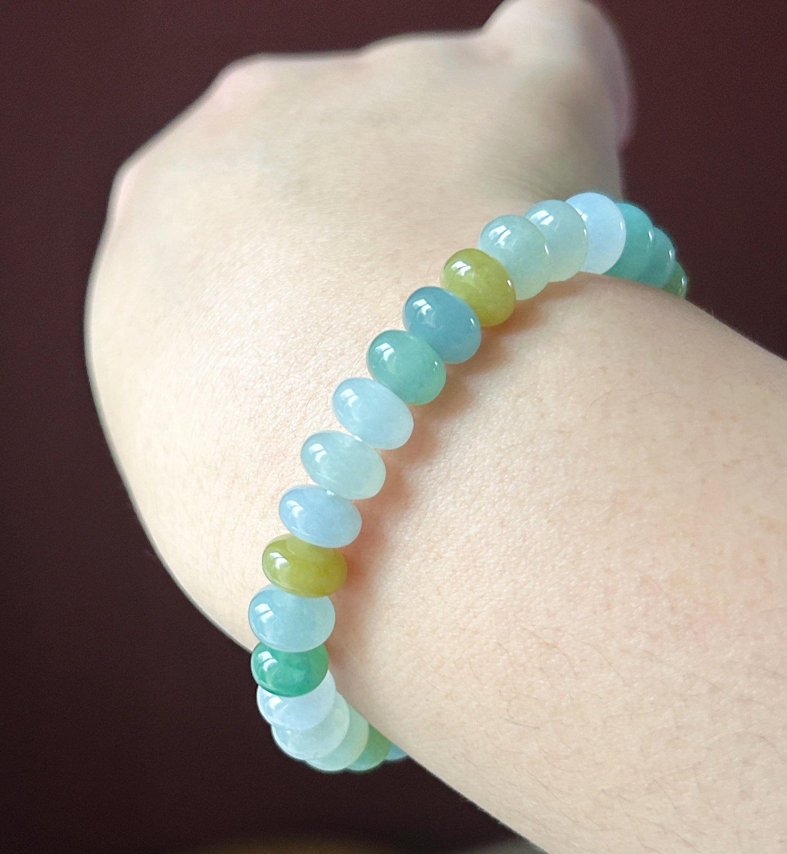 Natural Jade Beaded Bracelet | Burmese Type A Highly Translucent Icy Multicolor Jadeite 8.7mm