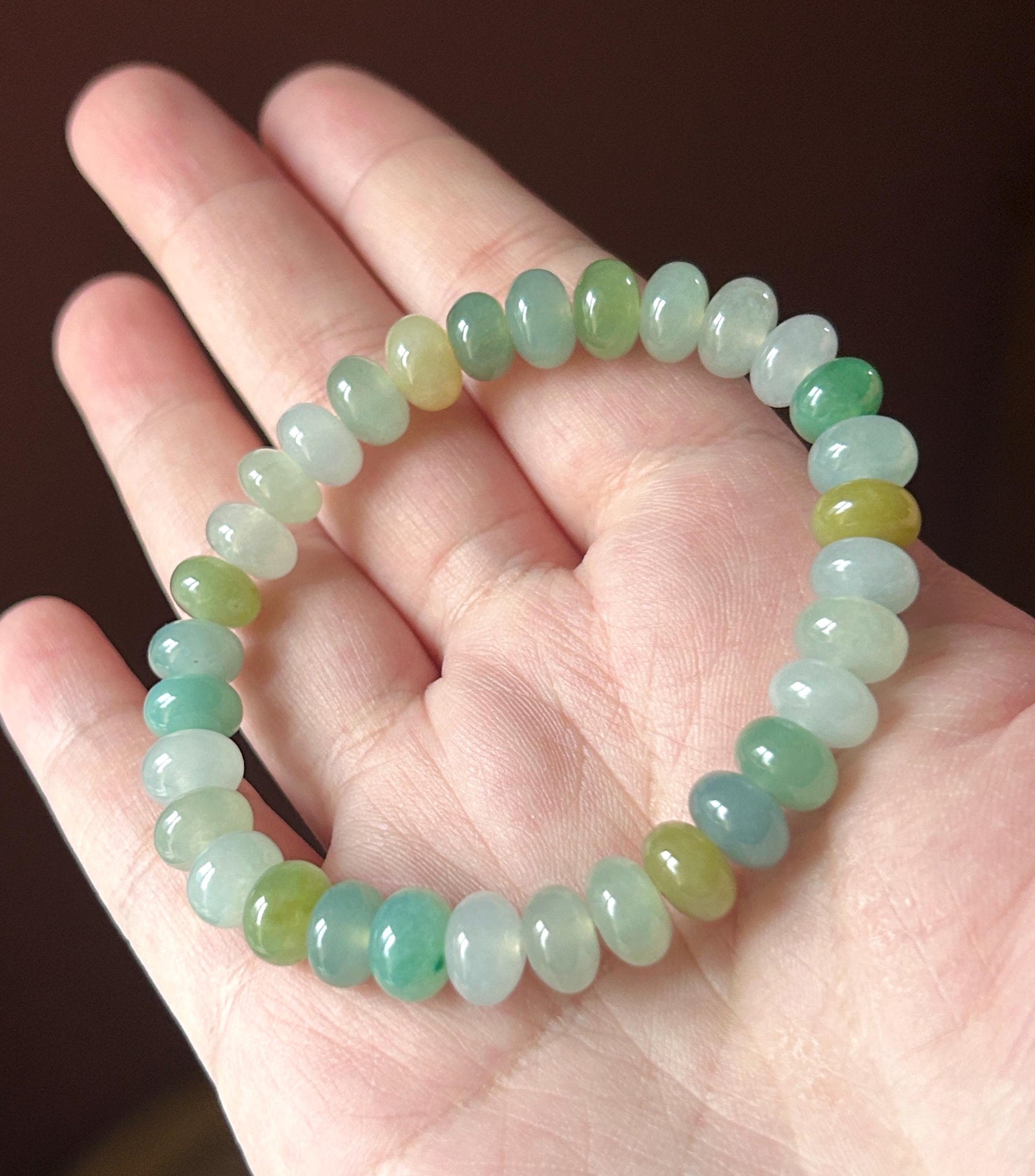 Natural Jade Beaded Bracelet | Burmese Type A Highly Translucent Icy Multicolor Jadeite 8.7mm