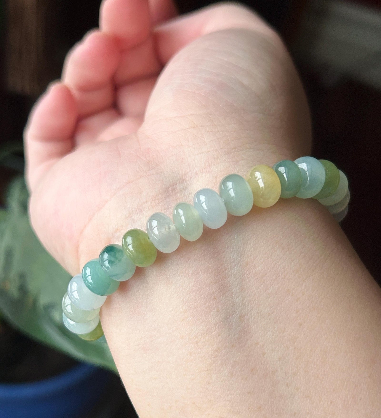 Natural Jade Beaded Bracelet | Burmese Type A Highly Translucent Icy Multicolor Jadeite 8.7mm