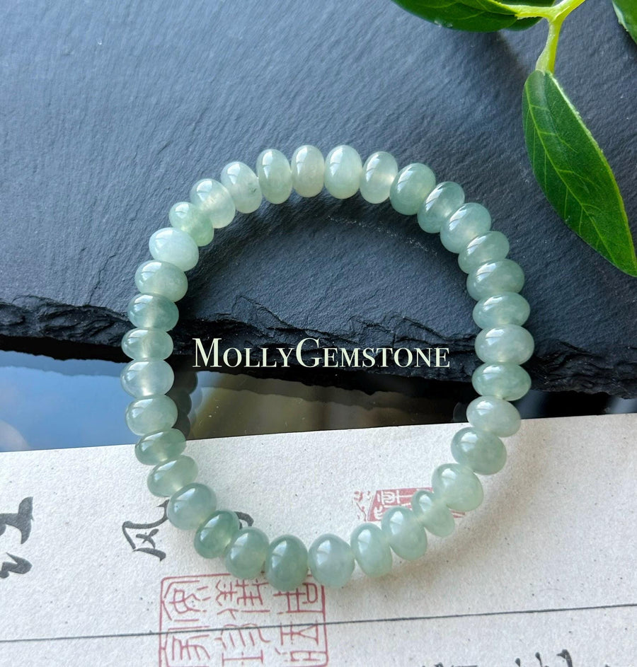 Natural Jade Beaded Bracelet | Burmese Type A Highly Translucent Icy Clear-Water Green Jadeite 8mm