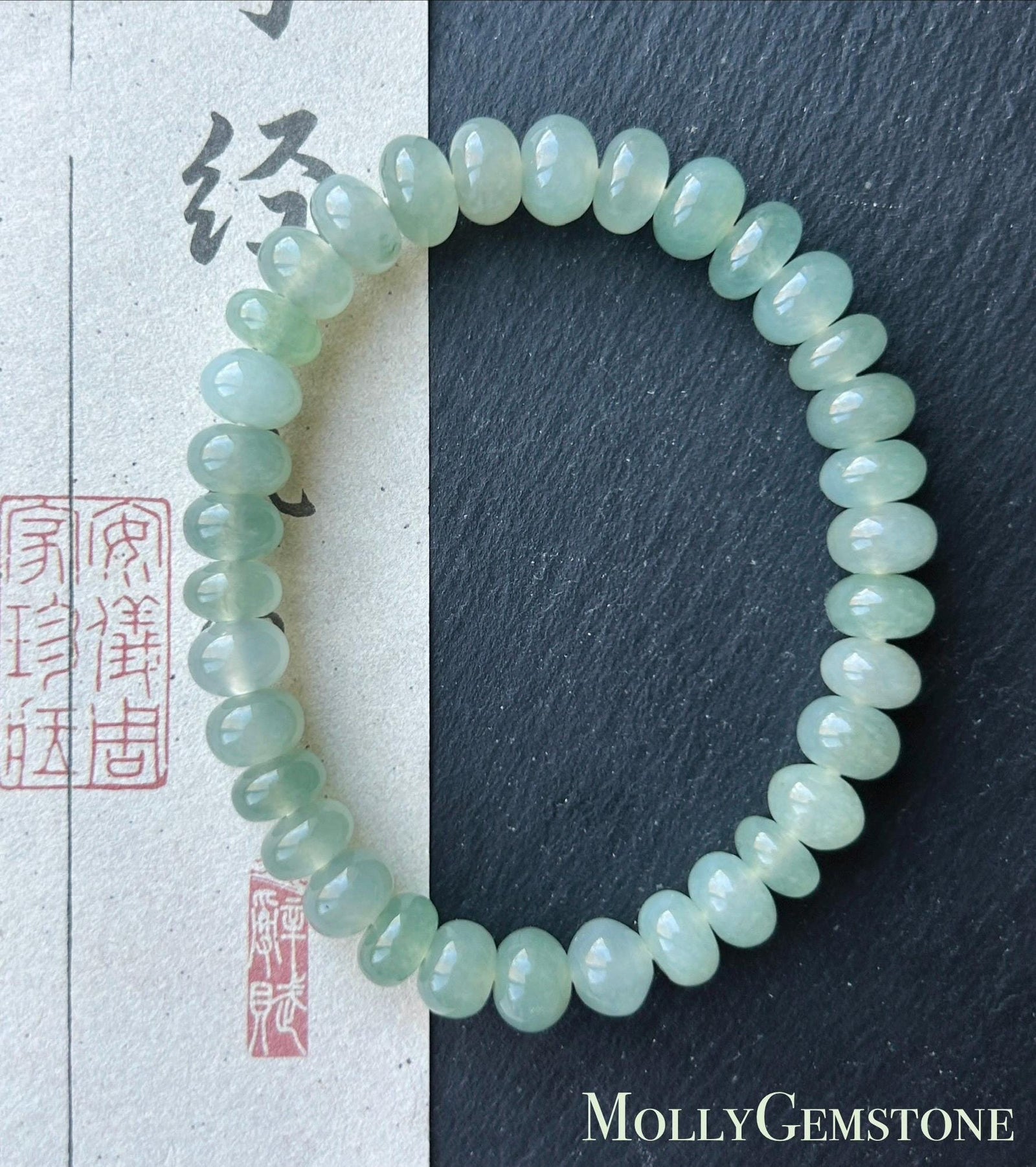 Natural Jade Beaded Bracelet | Burmese Type A Highly Translucent Icy Clear-Water Green Jadeite 8mm