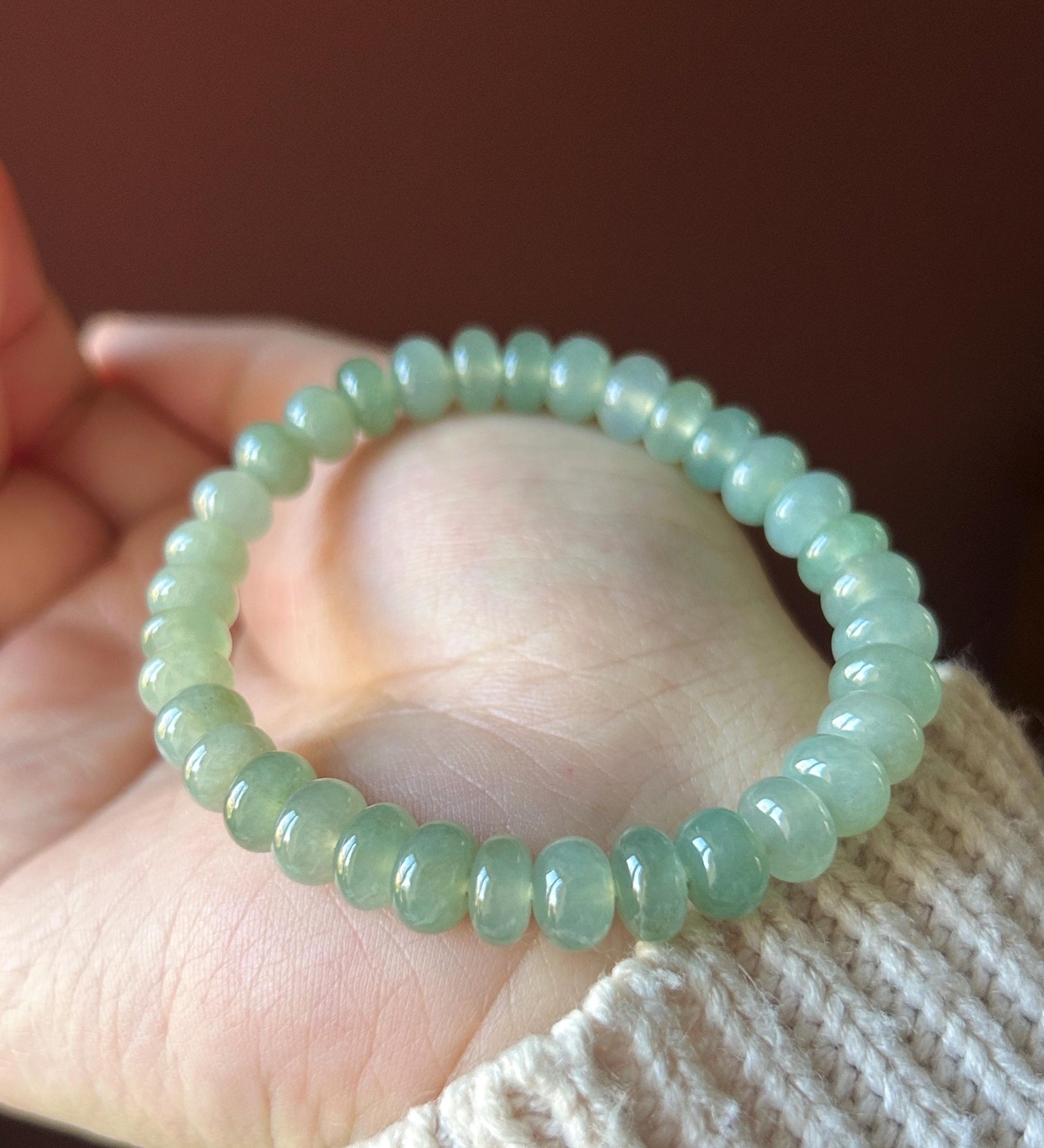 Natural Jade Beaded Bracelet | Burmese Type A Highly Translucent Icy Clear-Water Green Jadeite 8mm