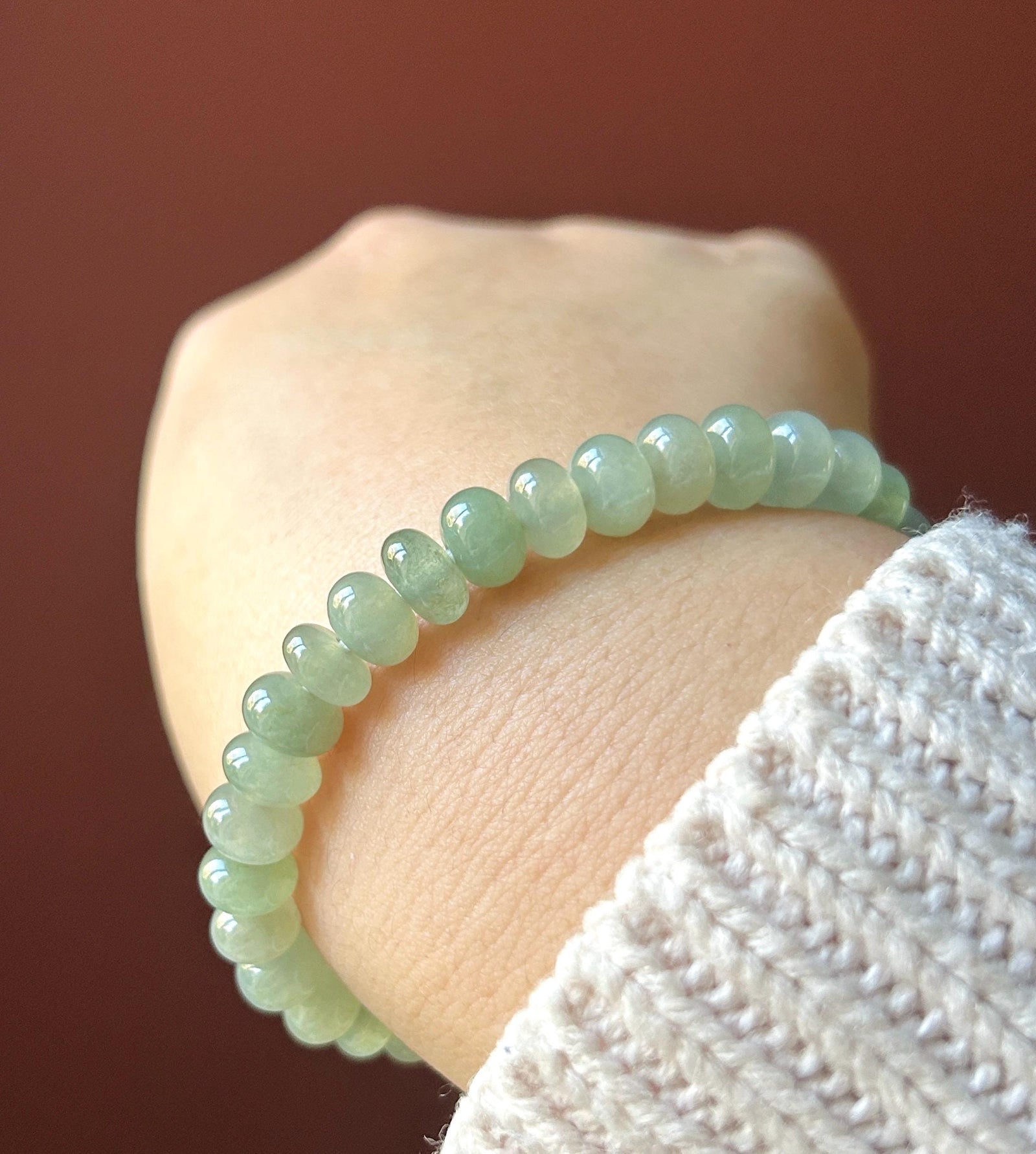 Natural Jade Beaded Bracelet | Burmese Type A Highly Translucent Icy Clear-Water Green Jadeite 8mm