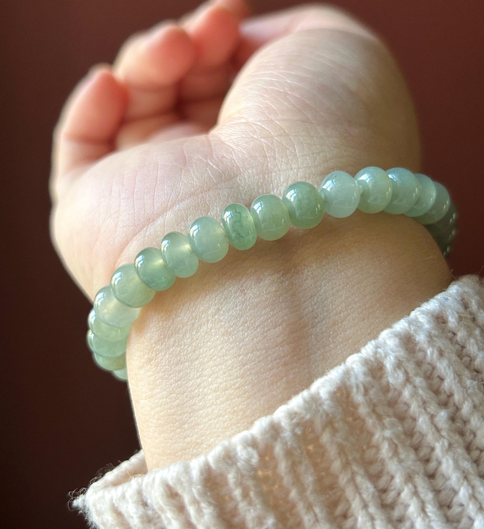 Natural Jade Beaded Bracelet | Burmese Type A Highly Translucent Icy Clear-Water Green Jadeite 8mm