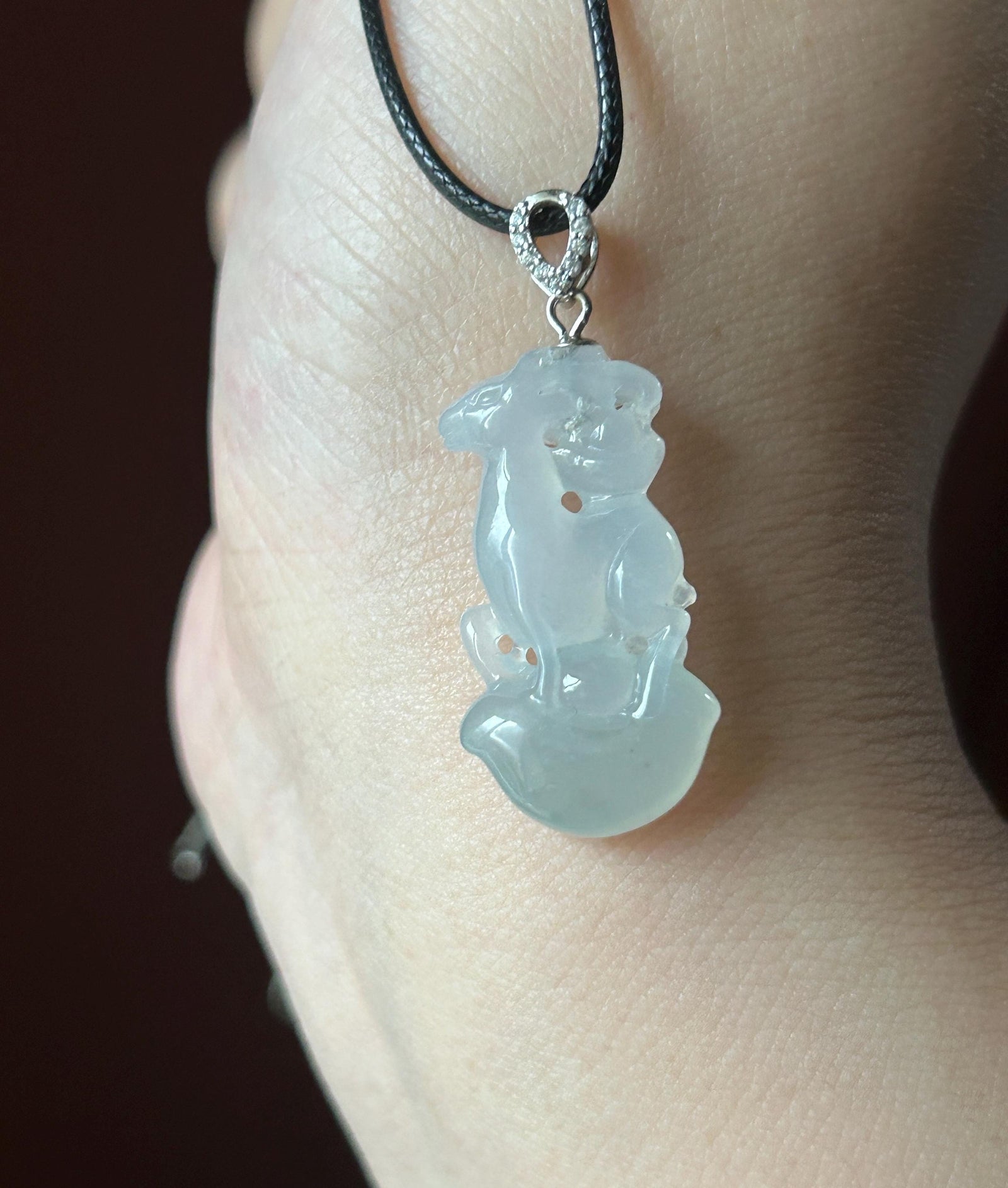 Natural Jade Deer & Ingot Pendant | Burmese Type A Highly Translucent Icy Light Blue and Pale Green Jadeite, 925 Sterling Silver