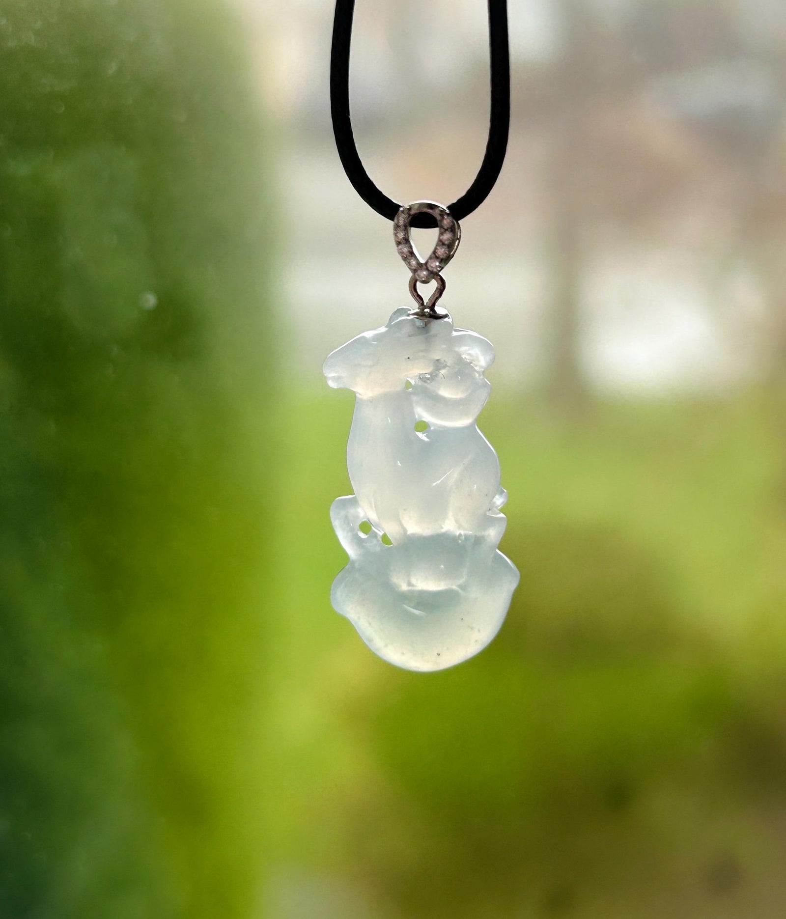 Natural Jade Deer & Ingot Pendant | Burmese Type A Highly Translucent Icy Light Blue and Pale Green Jadeite, 925 Sterling Silver