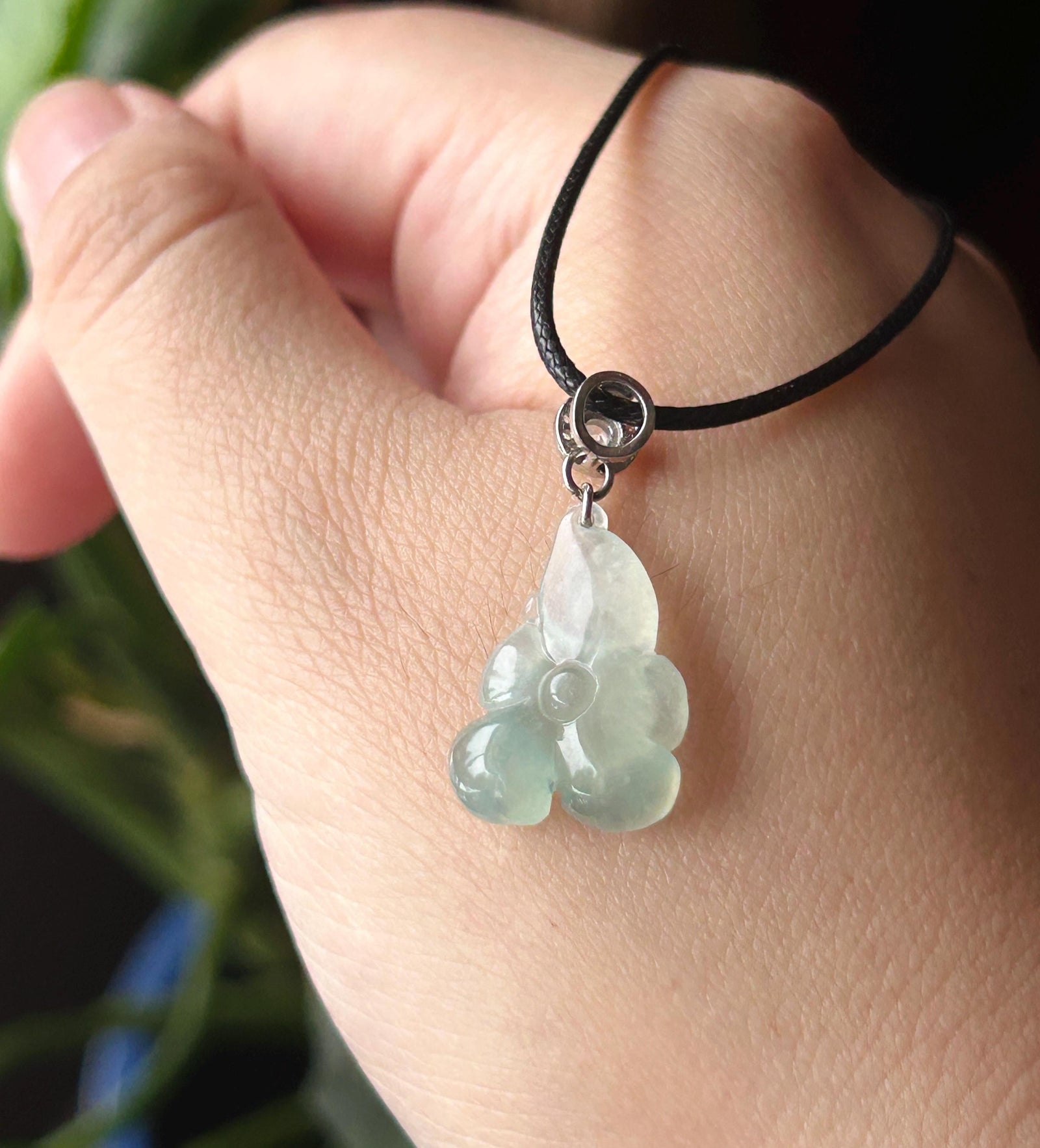 Natural Jade Lotus Pendant | Burmese Type A Highly Translucent Icy Light Blue/ Green Jadeite, 925 Sterling Silver