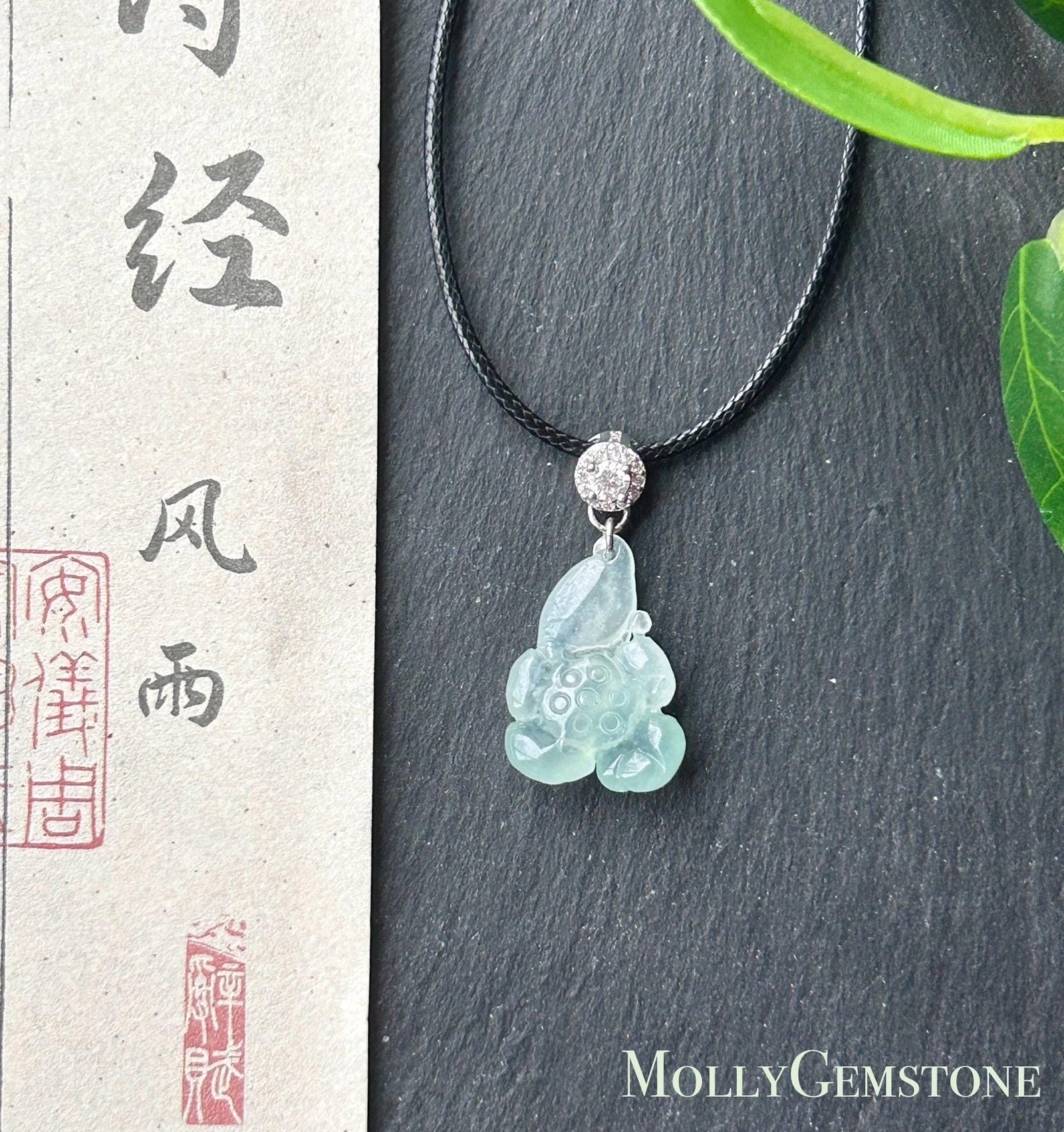 Natural Jade Lotus Pendant | Burmese Type A Highly Translucent Icy Light Blue/ Green Jadeite, 925 Sterling Silver
