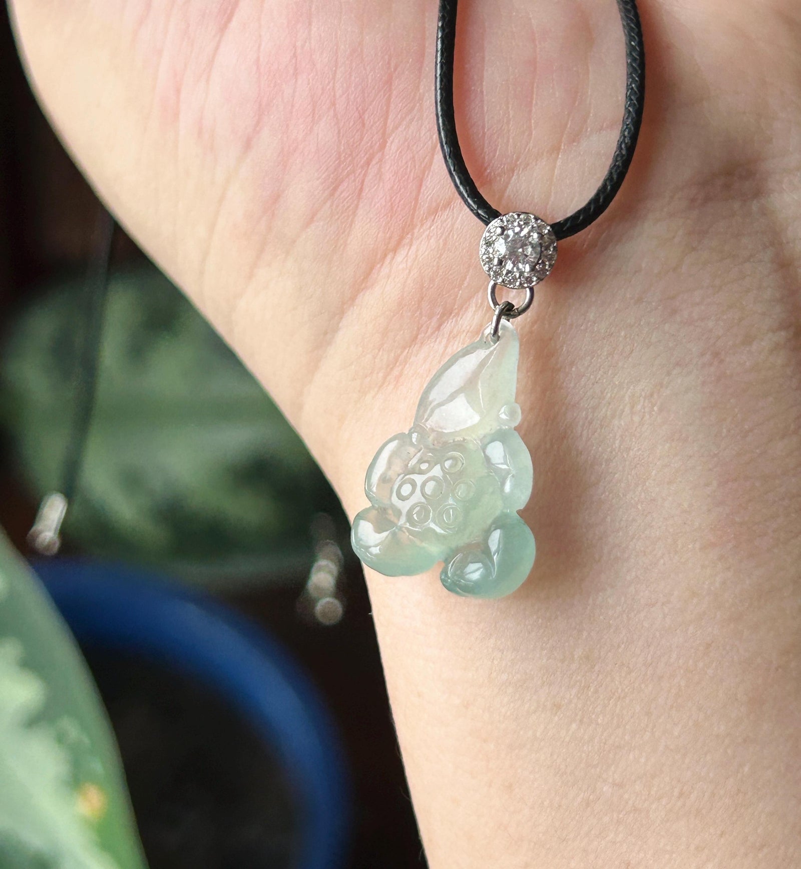 Natural Jade Lotus Pendant | Burmese Type A Highly Translucent Icy Light Blue/ Green Jadeite, 925 Sterling Silver