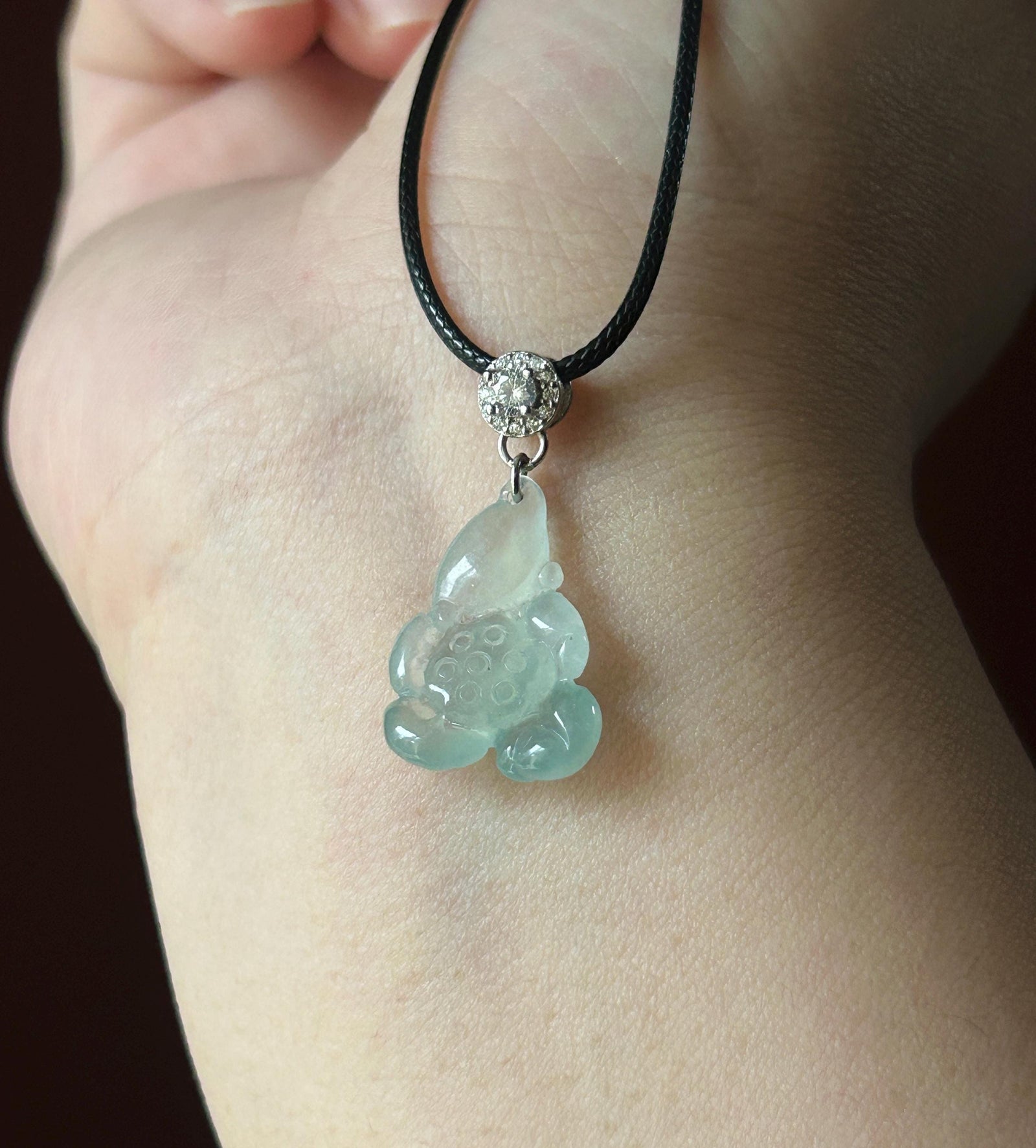 Natural Jade Lotus Pendant | Burmese Type A Highly Translucent Icy Light Blue/ Green Jadeite, 925 Sterling Silver