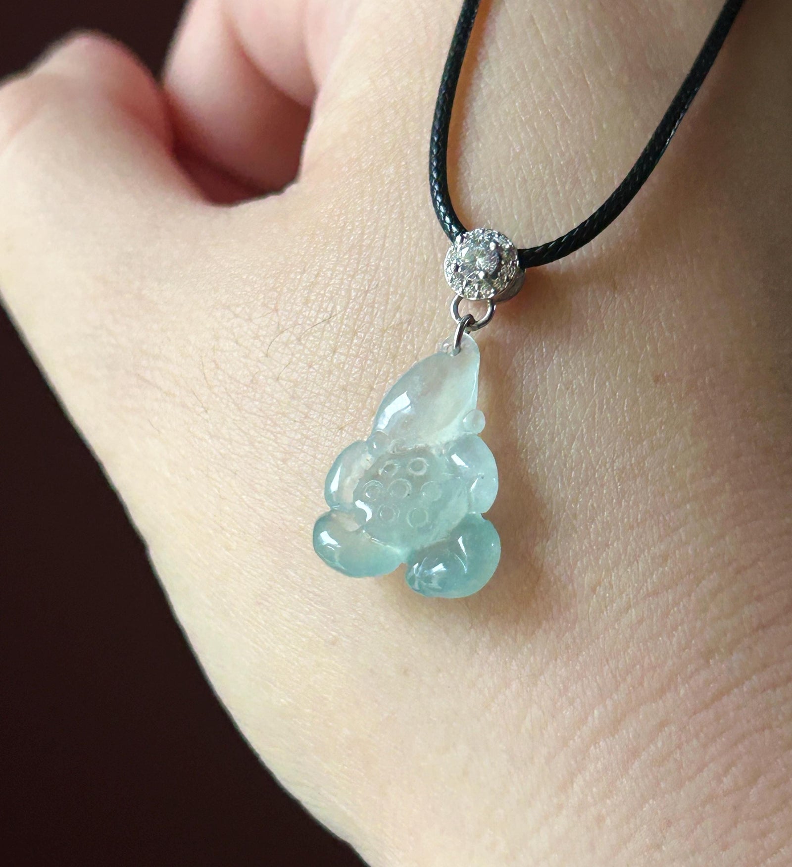 Natural Jade Lotus Pendant | Burmese Type A Highly Translucent Icy Light Blue/ Green Jadeite, 925 Sterling Silver