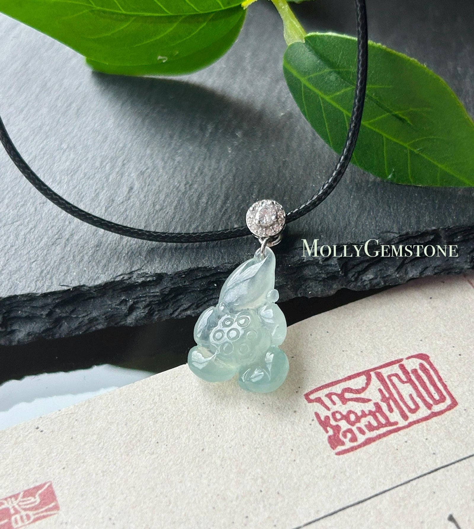 Natural Jade Lotus Pendant | Burmese Type A Highly Translucent Icy Light Blue/ Green Jadeite, 925 Sterling Silver