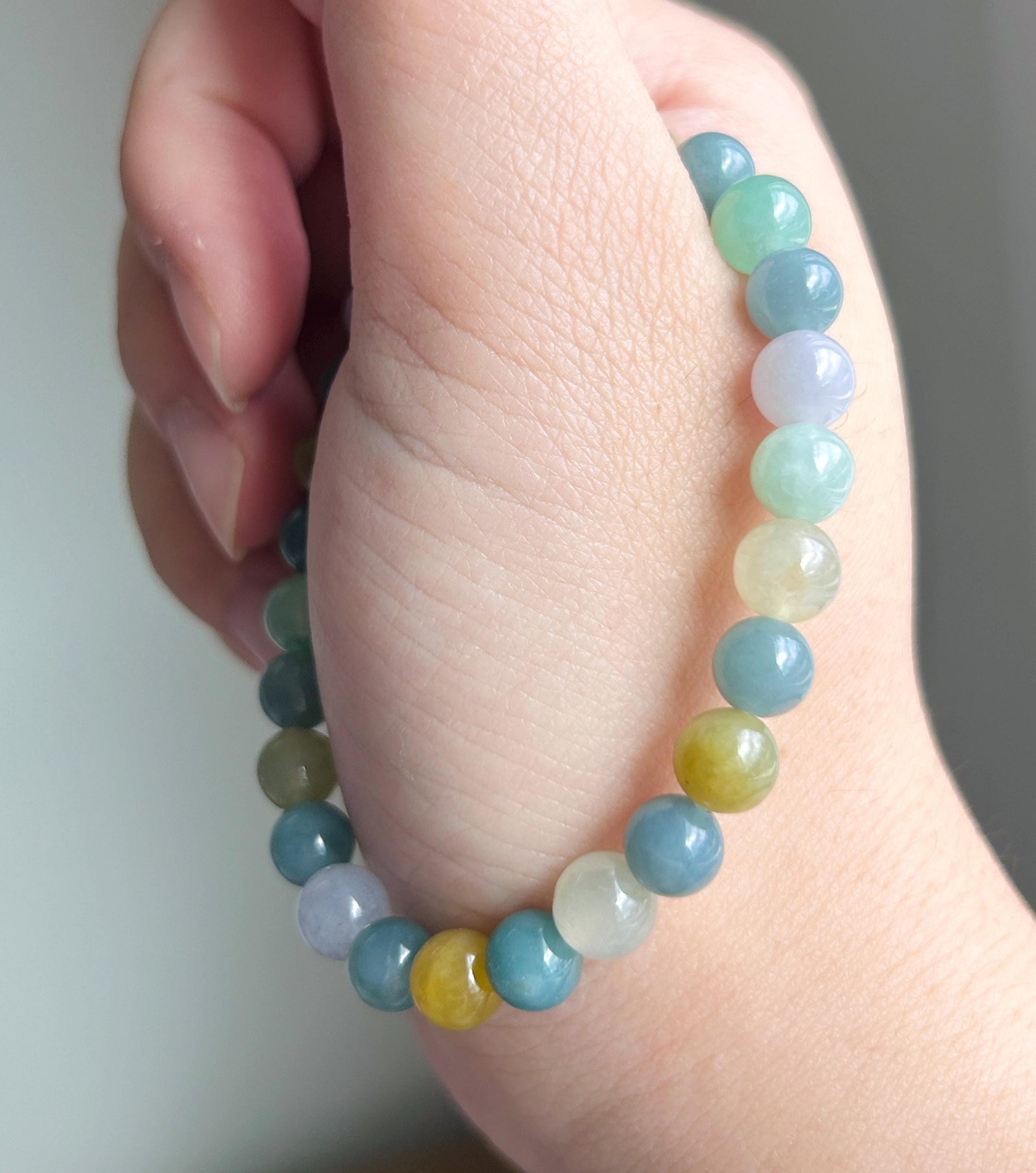 Natural Jadeite Beaded Bracelet Natural Burmese & Guatemalan Type A Icy Multicolor Jade 7mm
