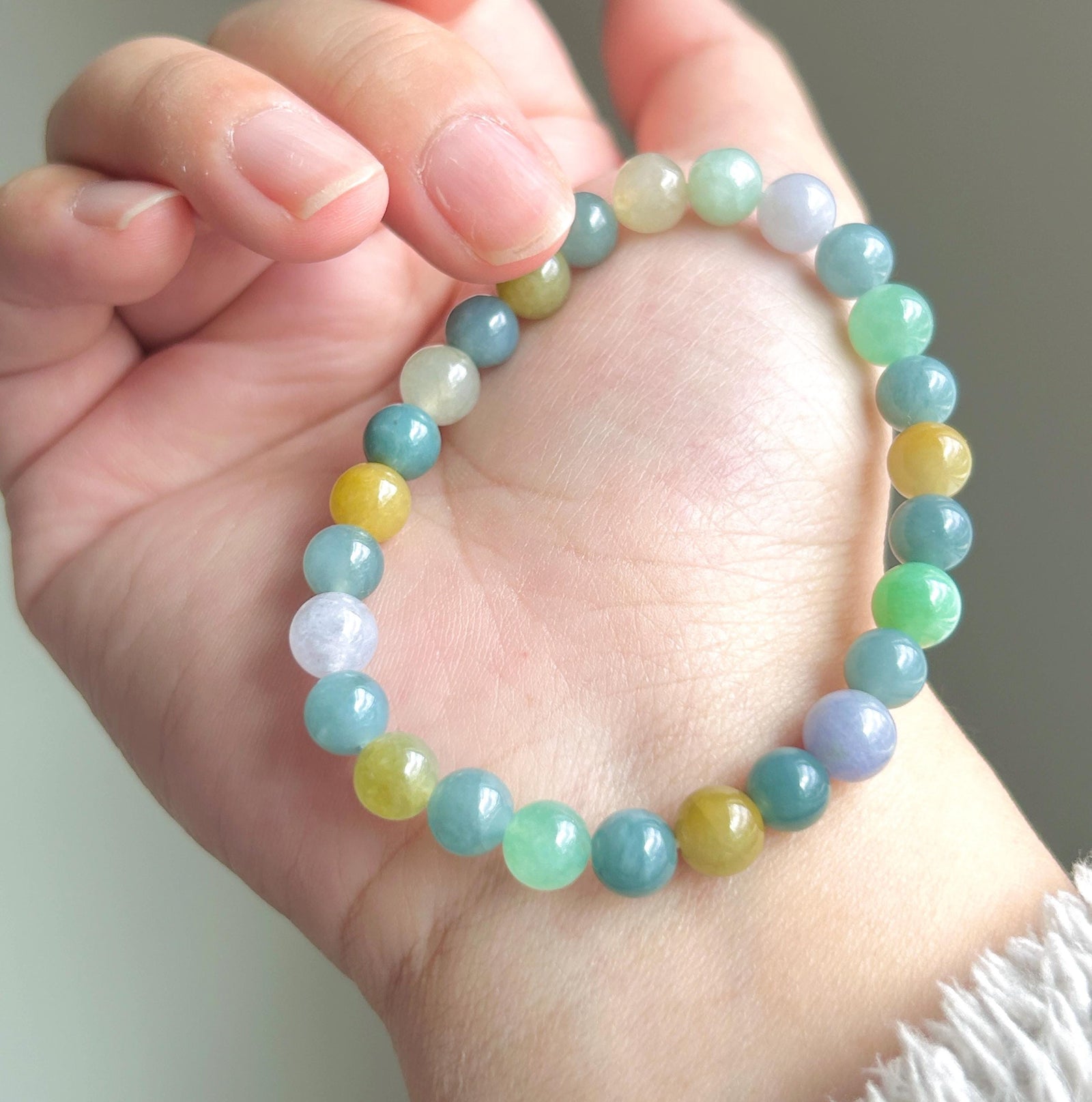 Natural Jadeite Beaded Bracelet Natural Burmese & Guatemalan Type A Icy Multicolor Jade 7mm