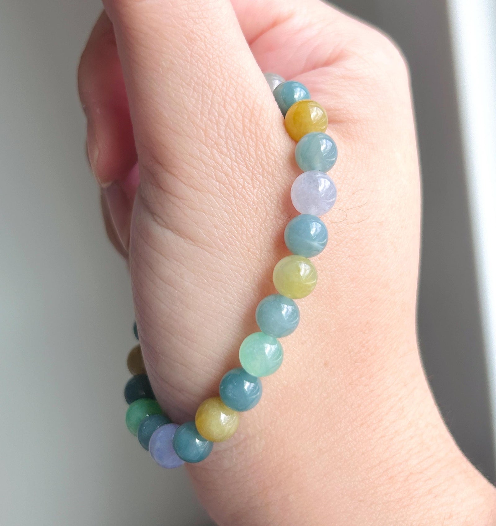 Natural Jadeite Beaded Bracelet Natural Burmese & Guatemalan Type A Icy Multicolor Jade 7mm