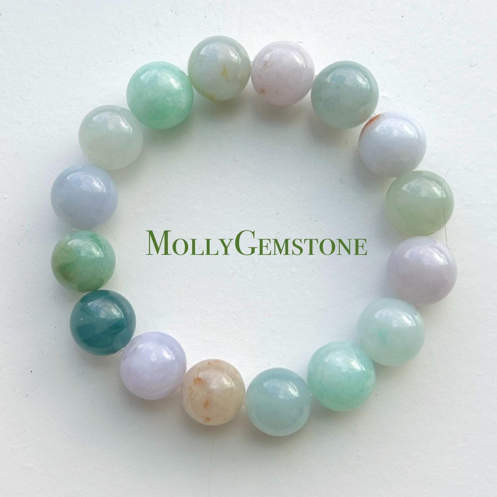 Natural Jadeite Large Beaded Bracelet | Burmese Type A Icy Gelatinous Macaron Multicolor Jade 12.5mm