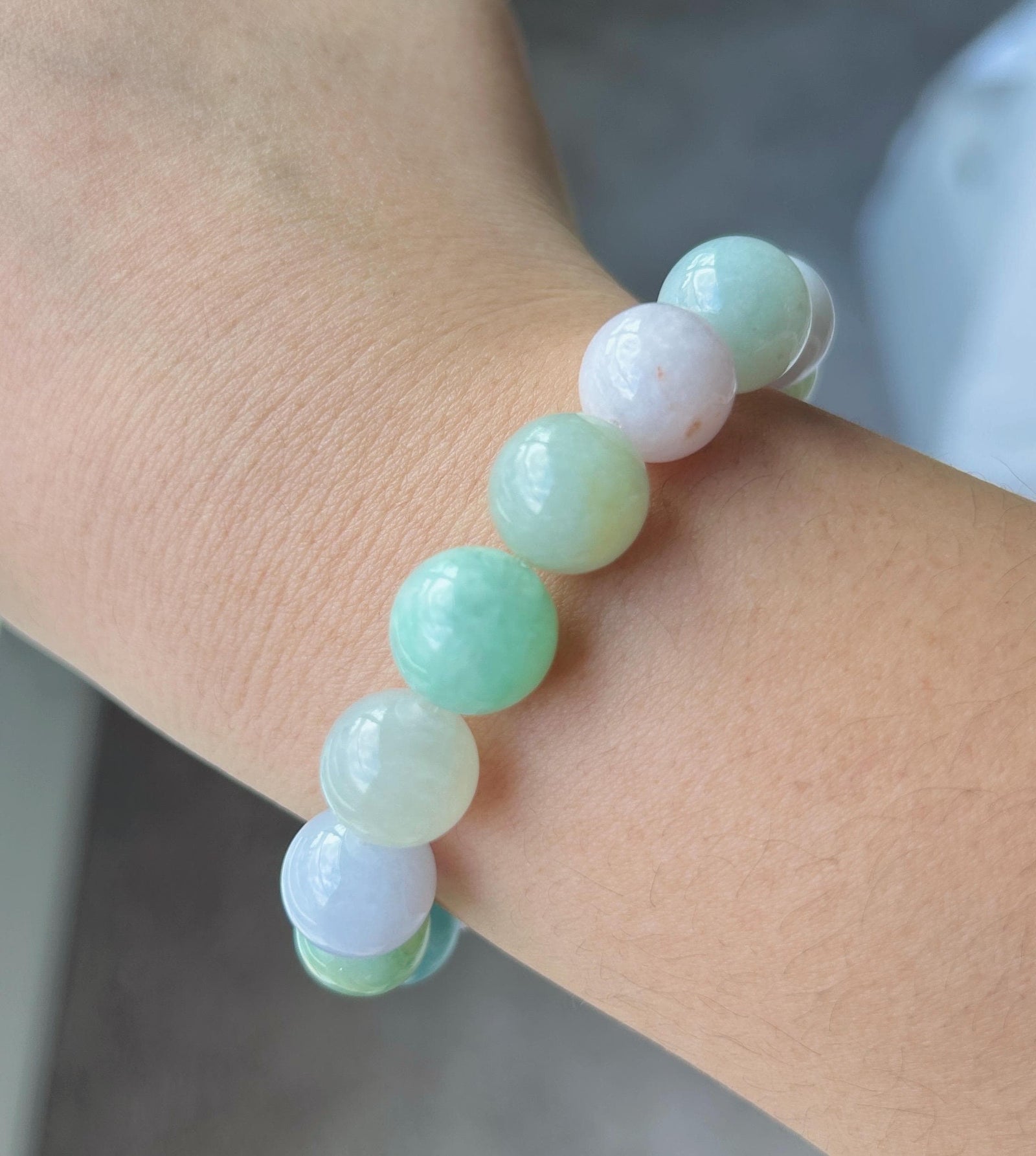 Natural Jadeite Large Beaded Bracelet | Burmese Type A Icy Gelatinous Macaron Multicolor Jade 12.5mm