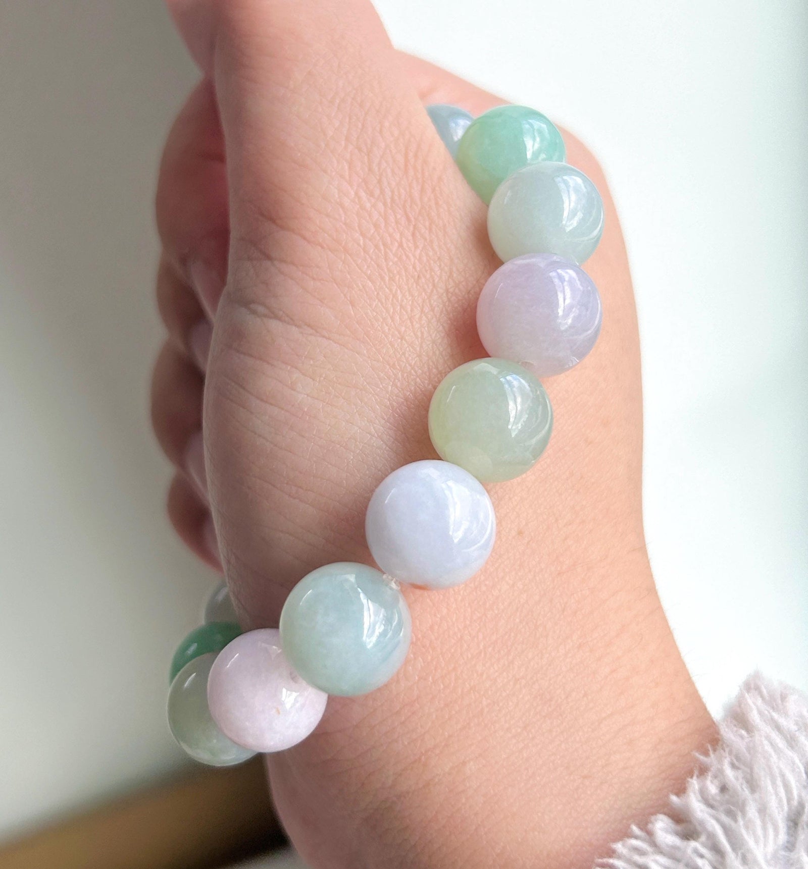 Natural Jadeite Large Beaded Bracelet | Burmese Type A Icy Gelatinous Macaron Multicolor Jade 12.5mm