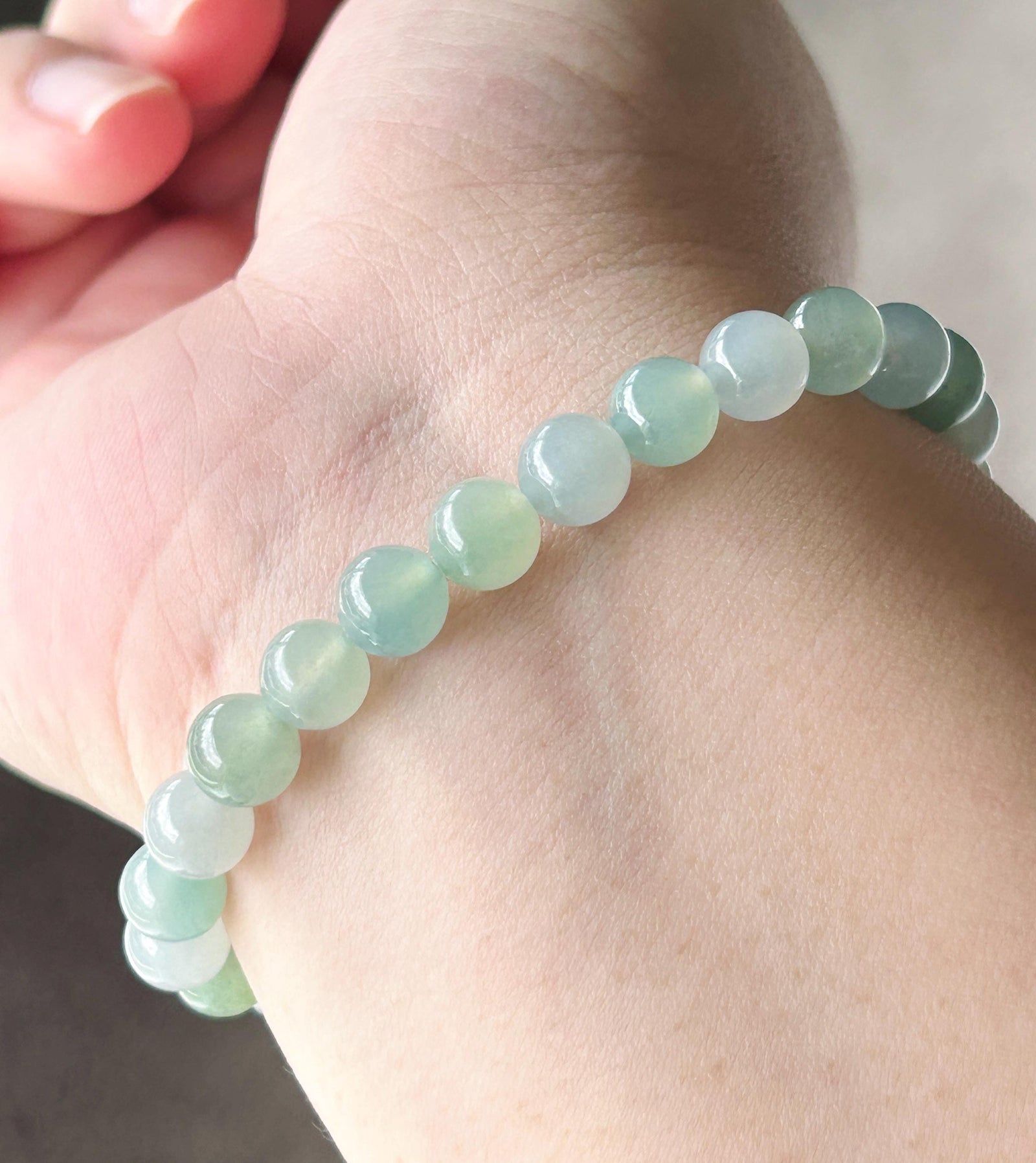Natural Jadeite Beaded Bracelet | Burmese Type A Highly Translucent Icy Gelatinous Green & Lavender Multicolor Jade 7mm