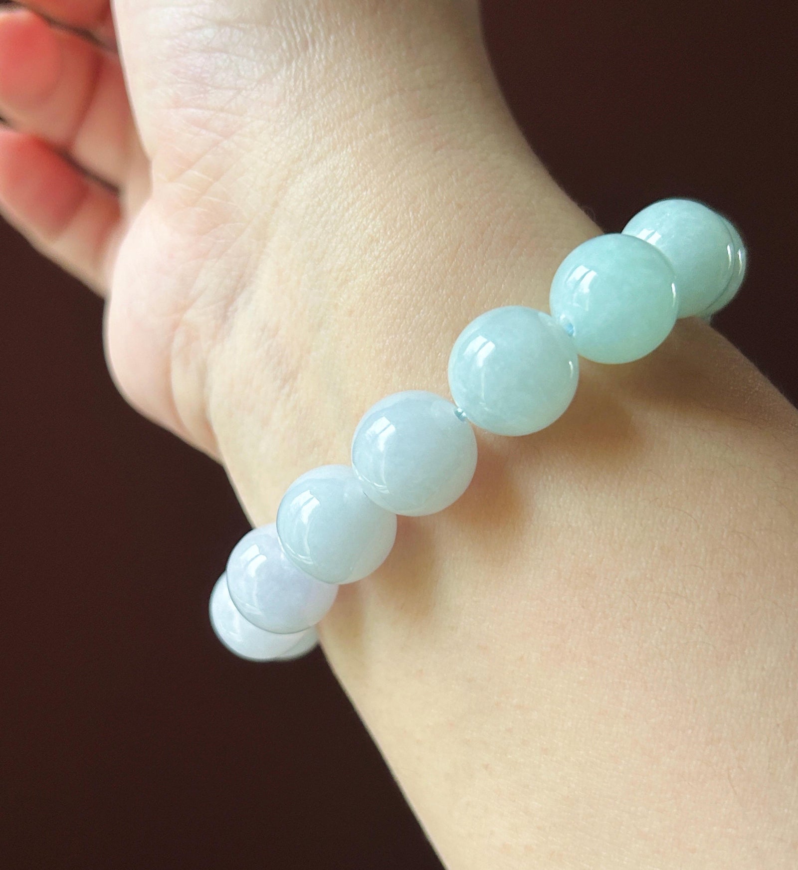 Natural Jadeite Beaded Bracelet Burmese Type A Untreated Icy Translucent Pastel Lavender & Green Gradient Jade 13mm BIG Beads