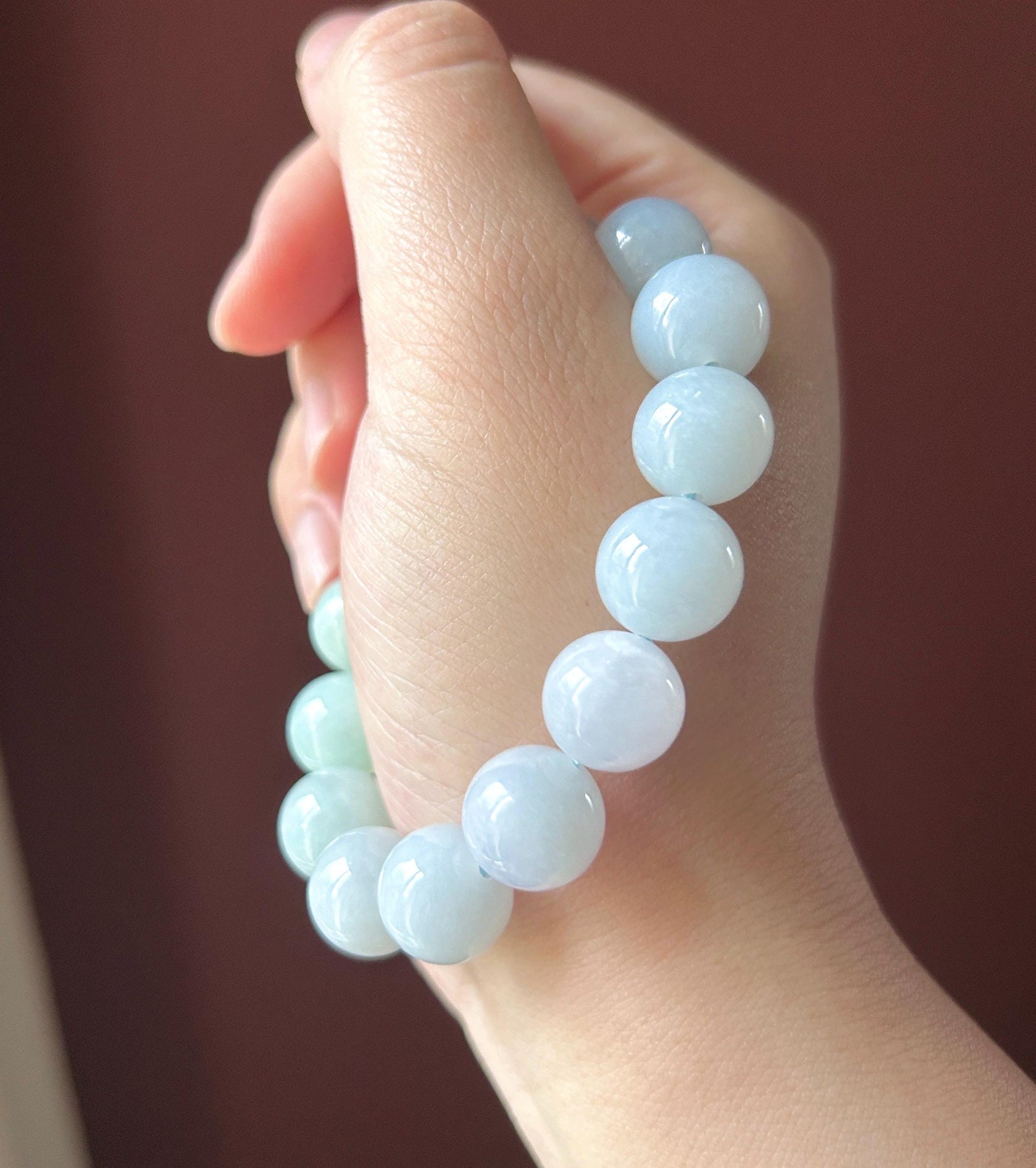 Natural Jadeite Beaded Bracelet Burmese Type A Untreated Icy Translucent Pastel Lavender & Green Gradient Jade 13mm BIG Beads