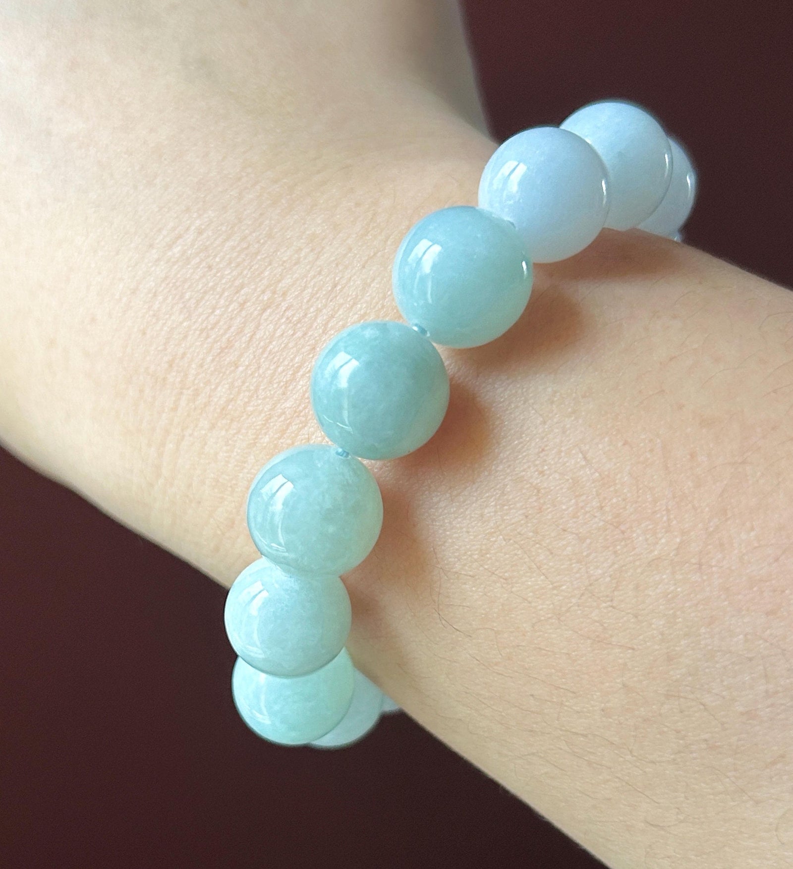 Natural Jadeite Beaded Bracelet Burmese Type A Untreated Icy Translucent Pastel Lavender & Green Gradient Jade 13mm BIG Beads