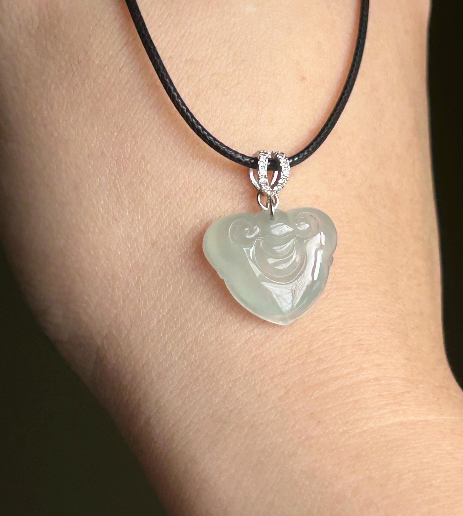 Natural Jade RuYi Lock Pendant | Burmese Type A Highly Translucent Icy Light Blue/ Pale Green Jadeite, 925 Sterling Silver