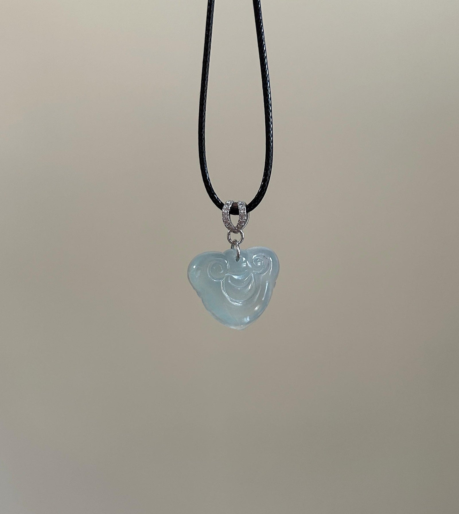 Natural Jade RuYi Lock Pendant | Burmese Type A Highly Translucent Icy Light Blue/ Pale Green Jadeite, 925 Sterling Silver