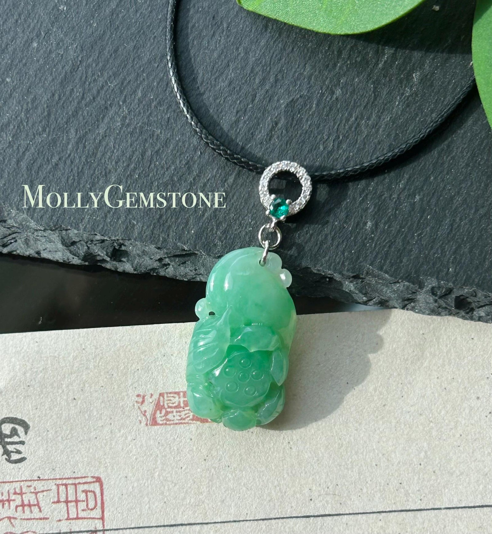 Certified Natural Jade Lotus Pendant | Burmese Type A Translucent Icy Vivid Apple Green Jadeite, 925 Sterling Silver, Double-sided Carving
