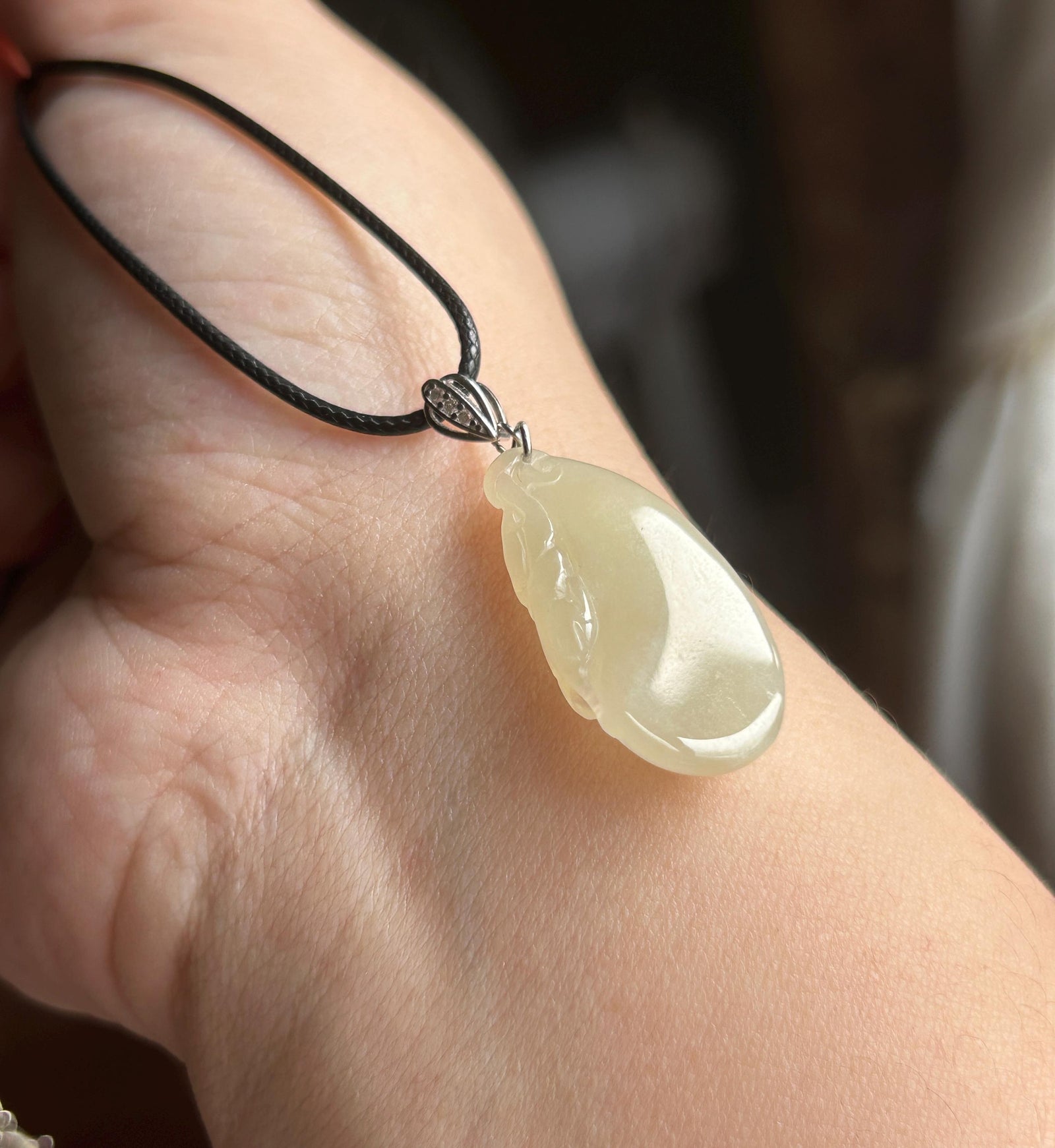 Certified Natural Jade RuYi Gourd Pendant | Burmese Type A Icy Gelatinous Light Honey Yellow Jadeite, 925 Sterling Silver