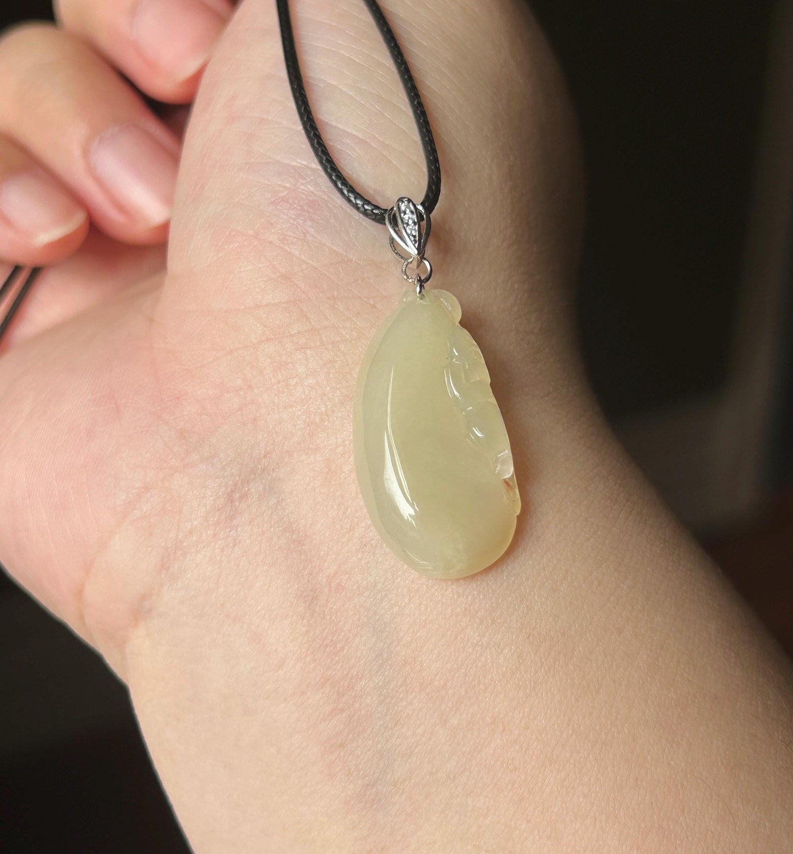 Certified Natural Jade RuYi Gourd Pendant | Burmese Type A Icy Gelatinous Light Honey Yellow Jadeite, 925 Sterling Silver