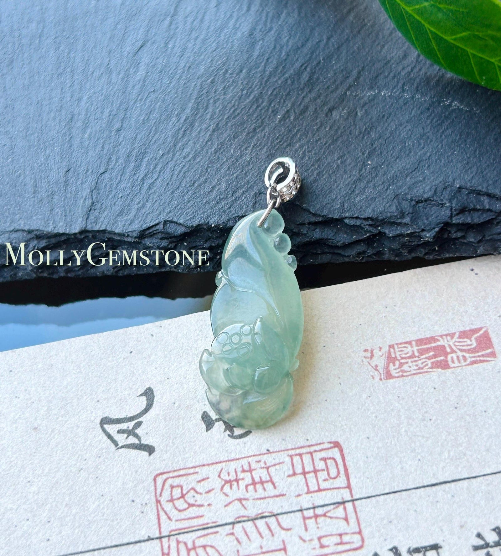 Certified Natural Jadeite Lotus Flower Pendant Burmese Type A Highly Translucent Icy Clear Water Green Jade Sterling Silver Bail