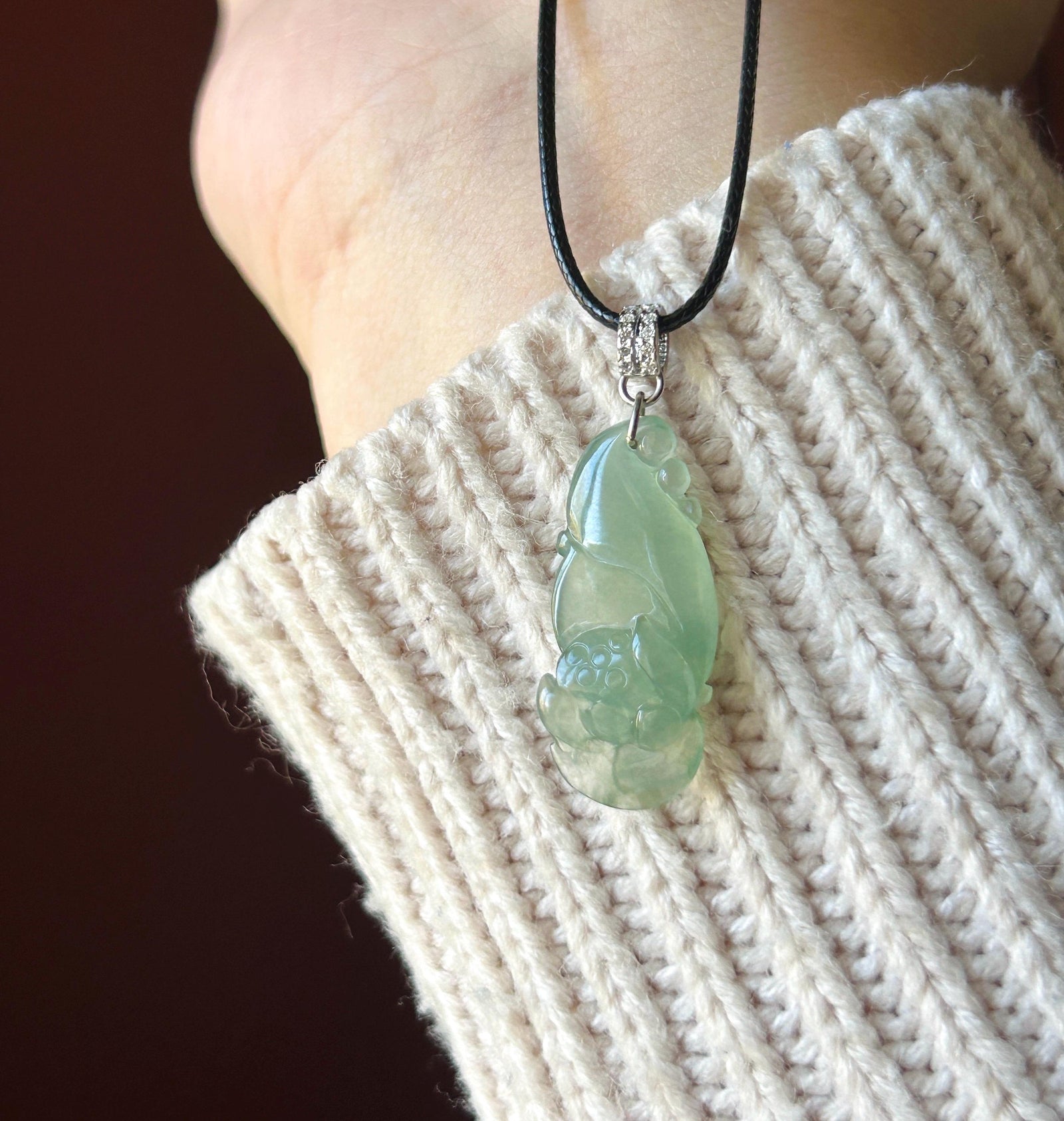 Certified Natural Jadeite Lotus Flower Pendant Burmese Type A Highly Translucent Icy Clear Water Green Jade Sterling Silver Bail