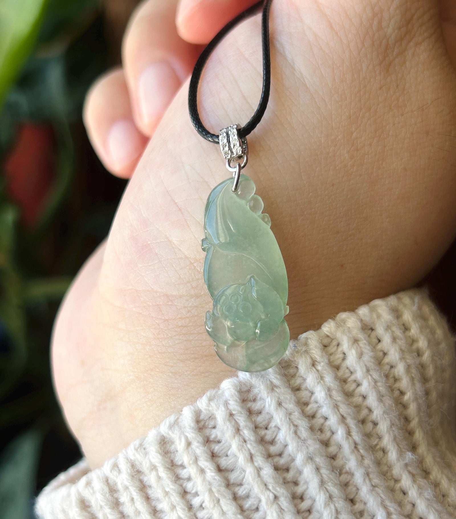Certified Natural Jadeite Lotus Flower Pendant Burmese Type A Highly Translucent Icy Clear Water Green Jade Sterling Silver Bail