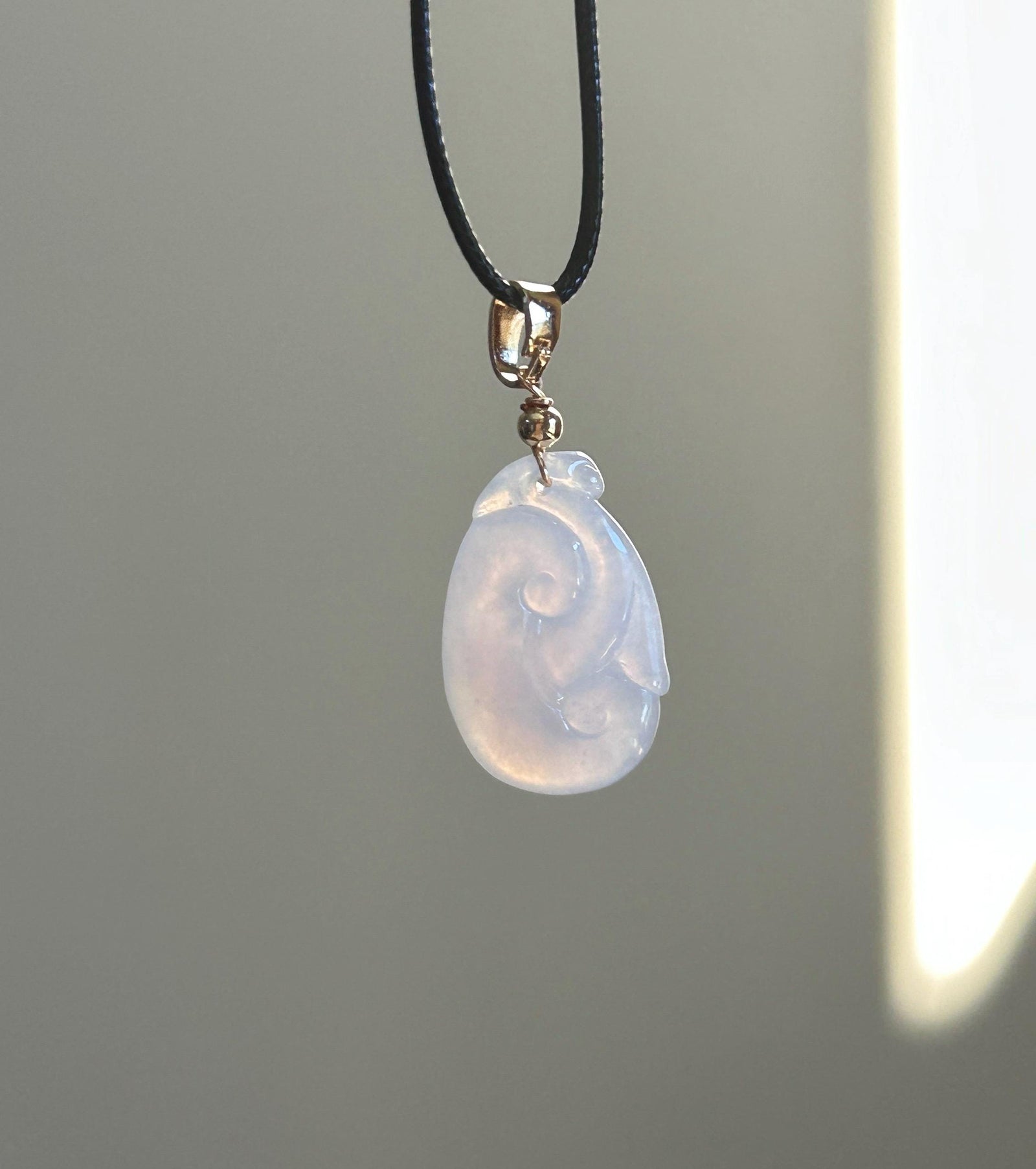 Natural Jadeite RuYi Pendant Burmese Type A Icy Translucent Gelatinous Icy Pale Pinkish Lavender Jade