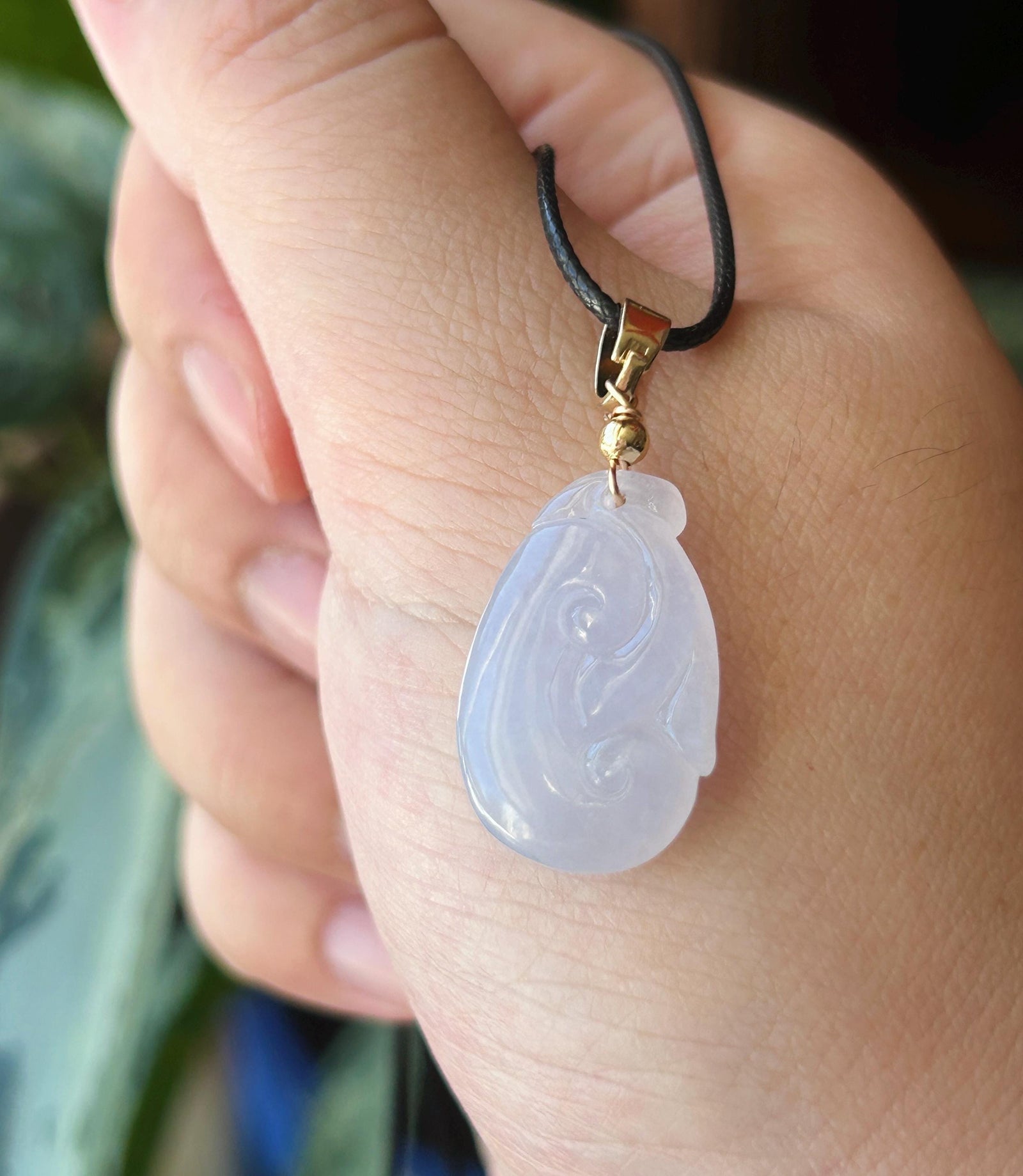 Natural Jadeite RuYi Pendant Burmese Type A Icy Translucent Gelatinous Icy Pale Pinkish Lavender Jade