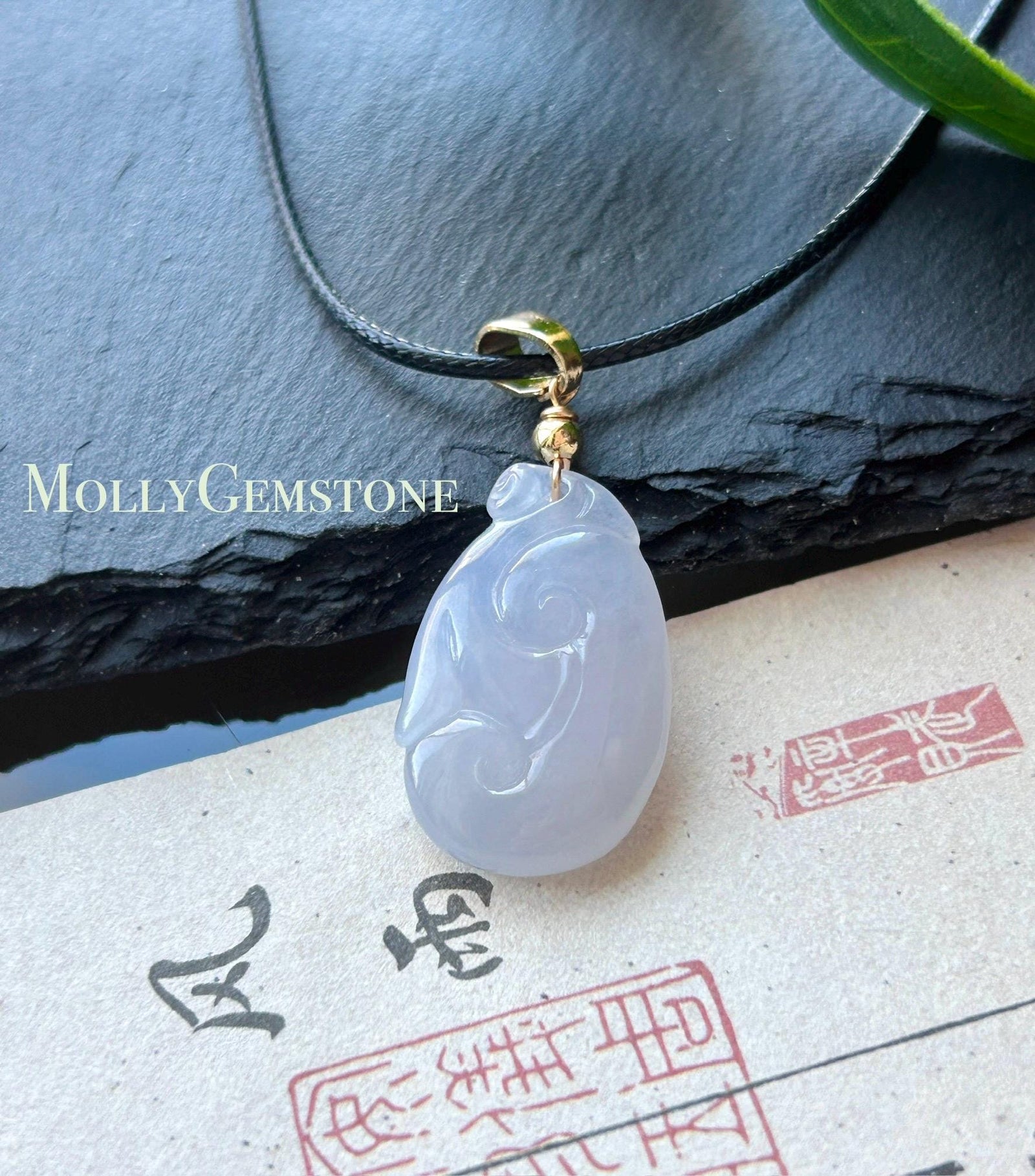 Natural Jadeite RuYi Pendant Burmese Type A Icy Translucent Gelatinous Icy Pale Pinkish Lavender Jade