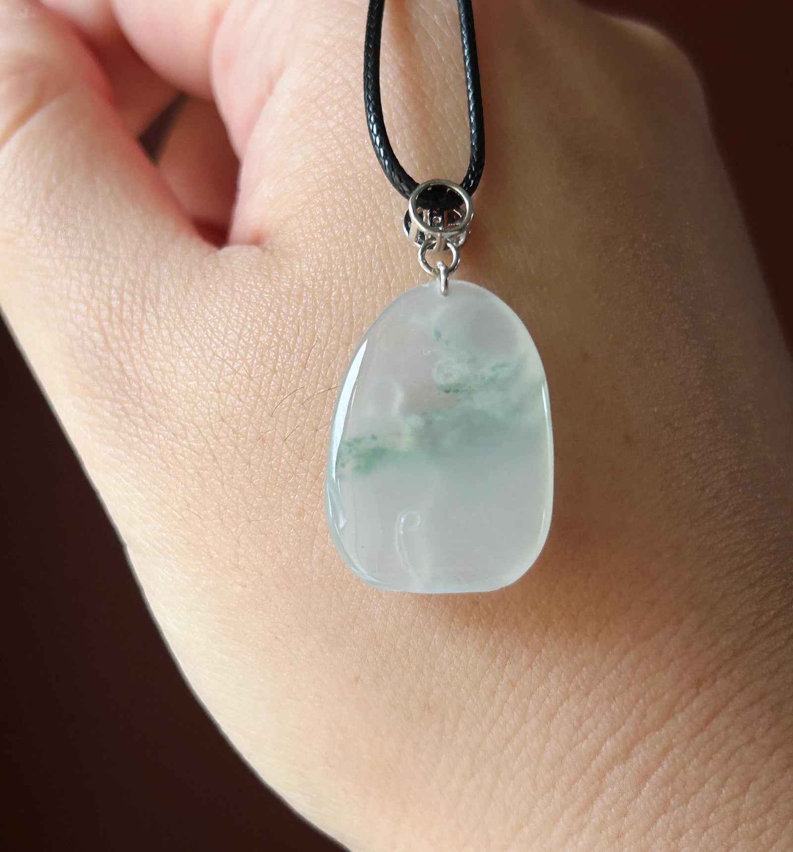 Certified Natural Jade Lotus & Enlightenment Pendant | Burmese Type A Highly Translucent Icy White Green Floral Jadeite, 925 Sterling Silver