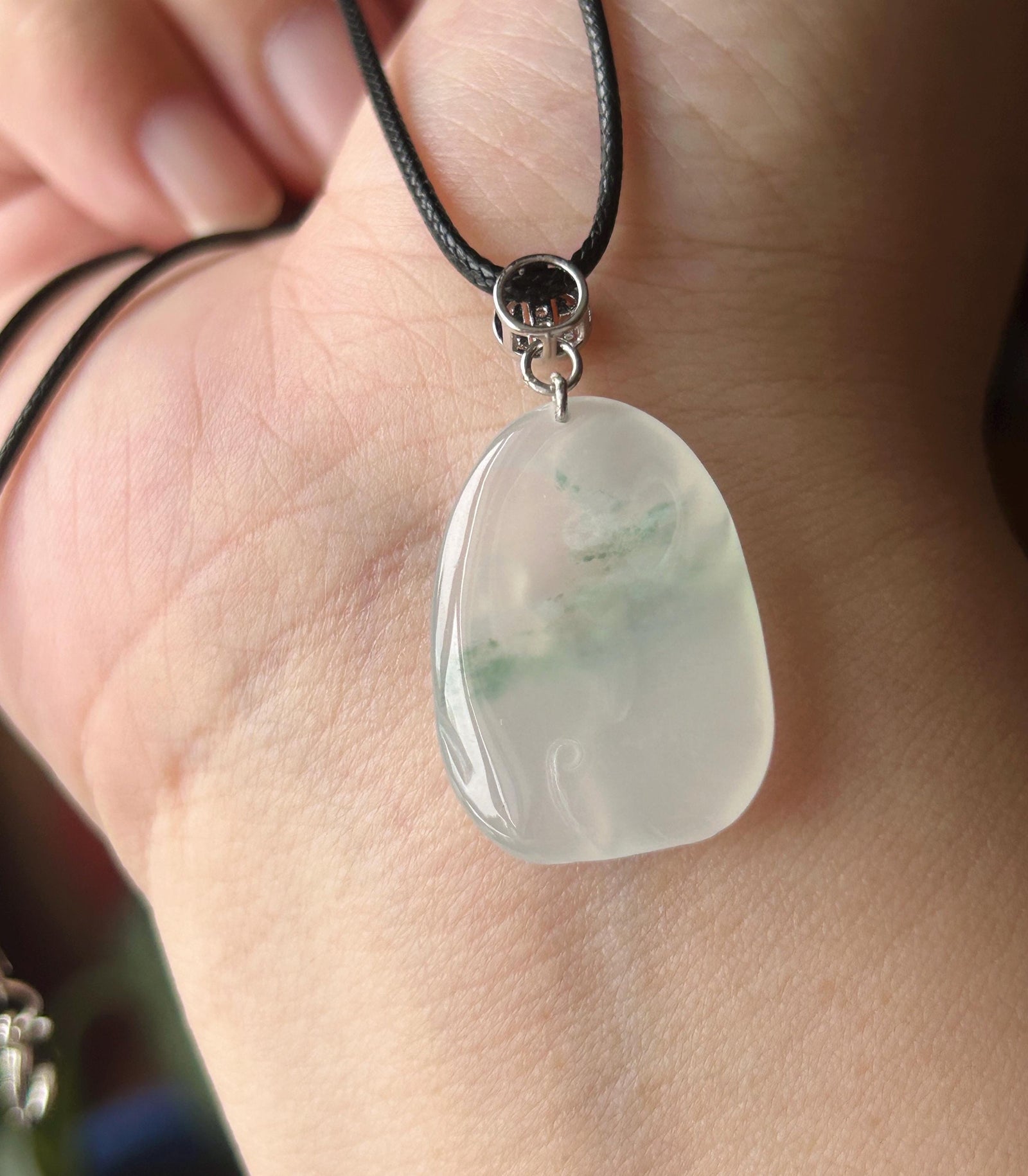 Certified Natural Jade Lotus & Enlightenment Pendant | Burmese Type A Highly Translucent Icy White Green Floral Jadeite, 925 Sterling Silver