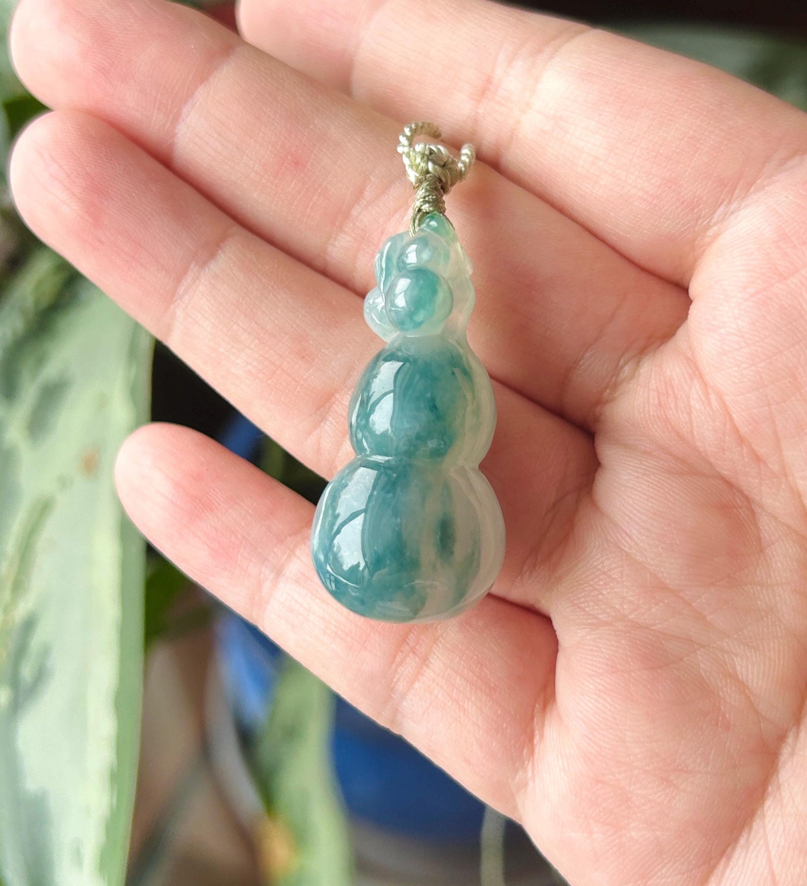 Certified Natural Jade Hulu Pendant Handwoven Necklace| Burmese Type A Highly Translucent Icy Denim Blue Jadeite