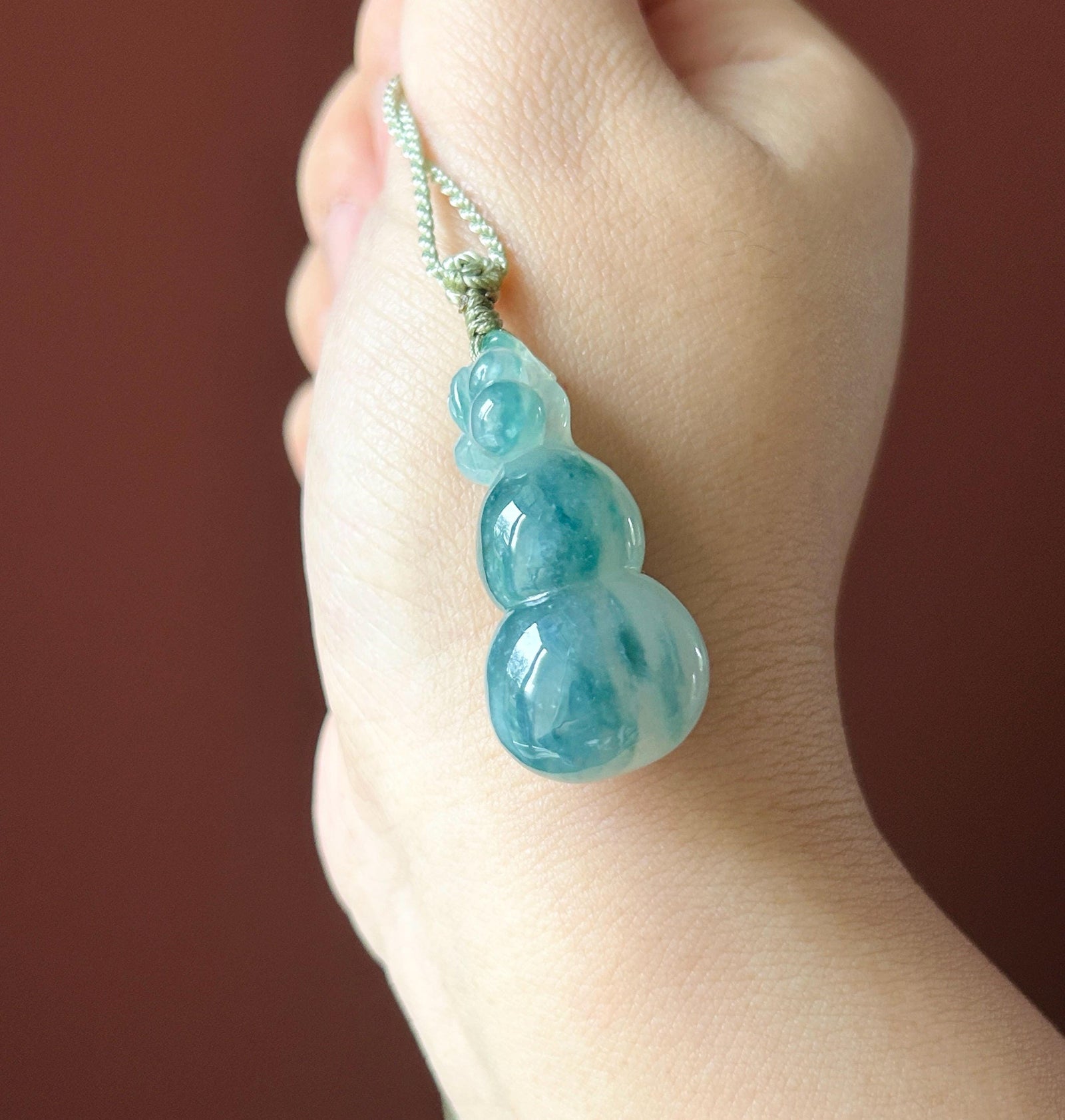Certified Natural Jade Hulu Pendant Handwoven Necklace| Burmese Type A Highly Translucent Icy Denim Blue Jadeite