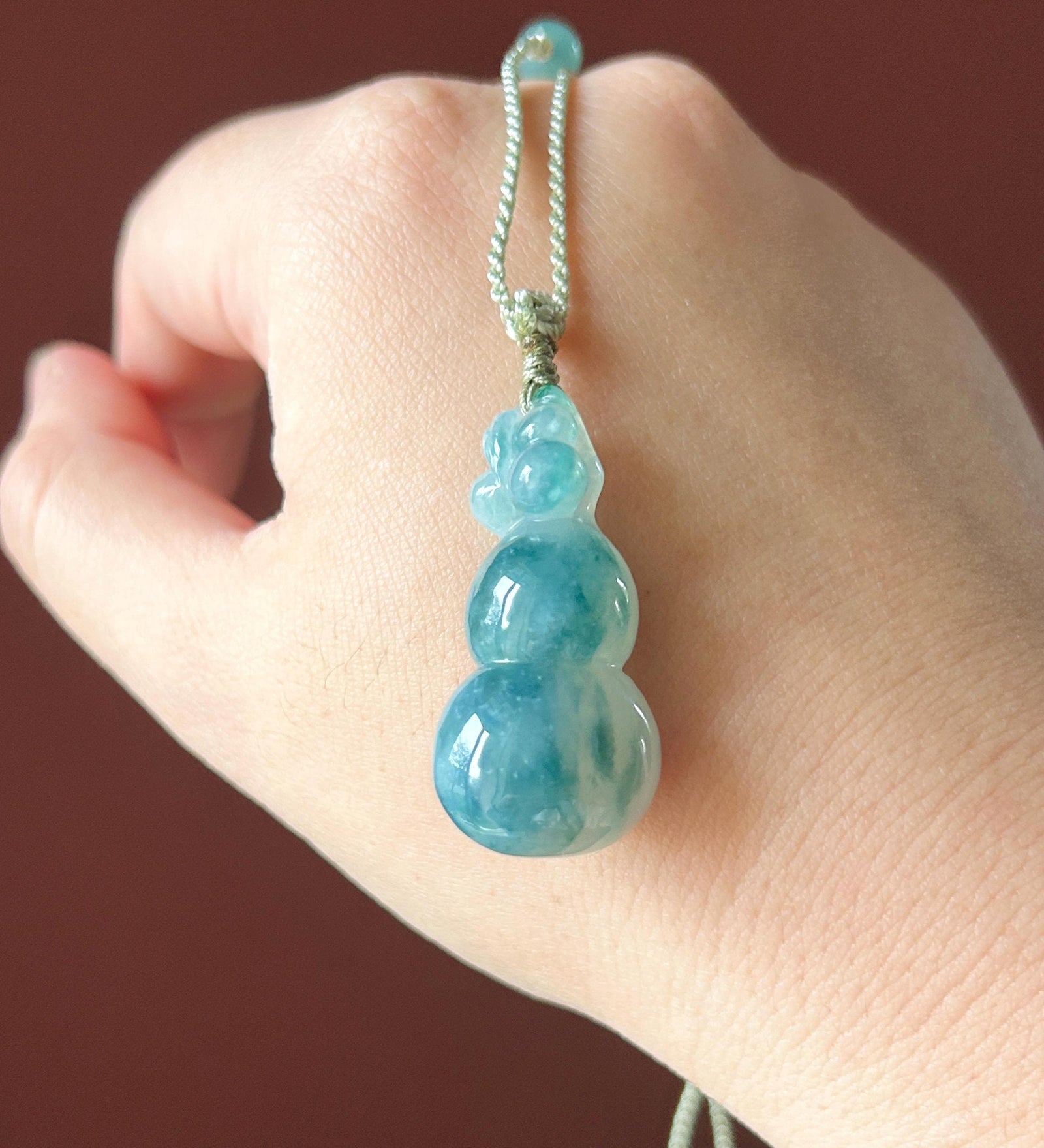 Certified Natural Jade Hulu Pendant Handwoven Necklace| Burmese Type A Highly Translucent Icy Denim Blue Jadeite