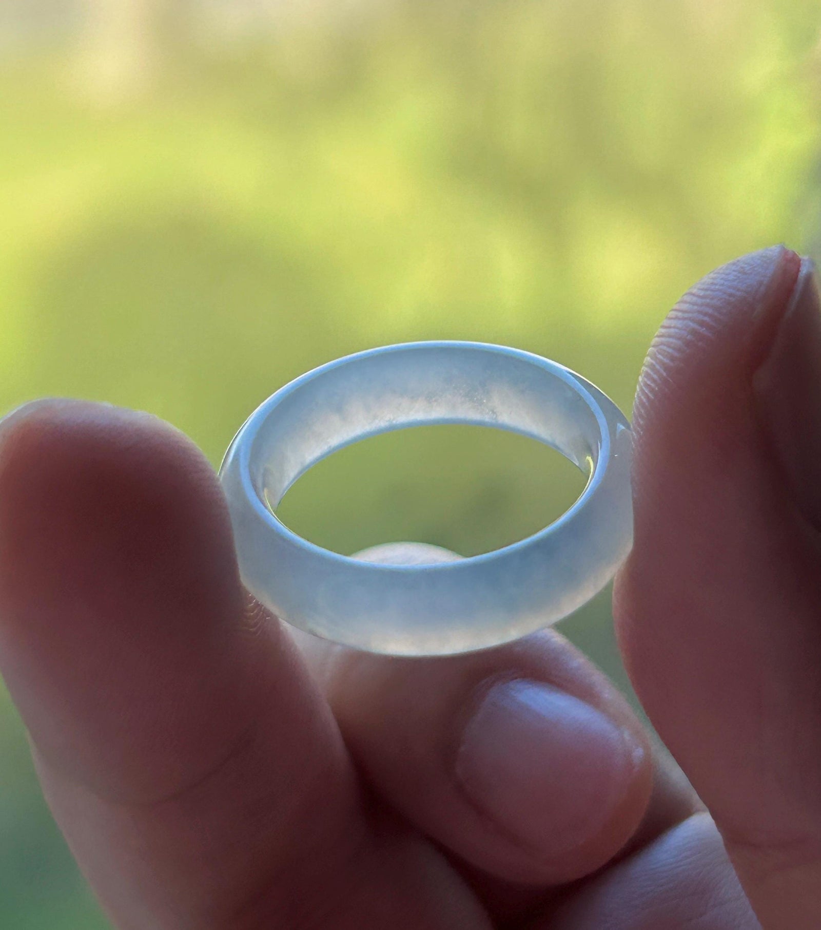 Natural Jadeite Ring Band | Burmese Type A Highly Translucent Icy Light Blue & Lavender | US Size 7.5 | 17.7mm