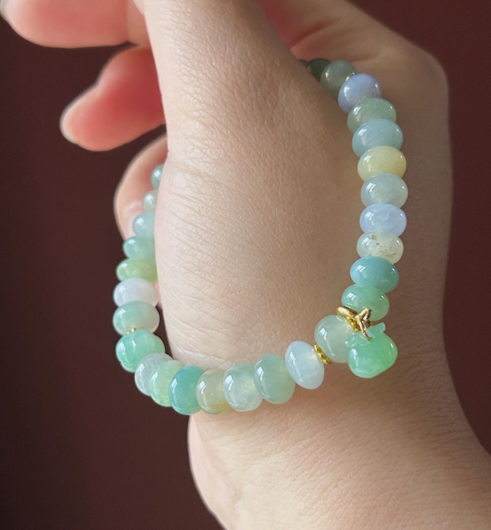 Natural Jade Beaded Bracelet | Burmese Type A Highly Translucent Icy Multicolor Jadeite 8mm
