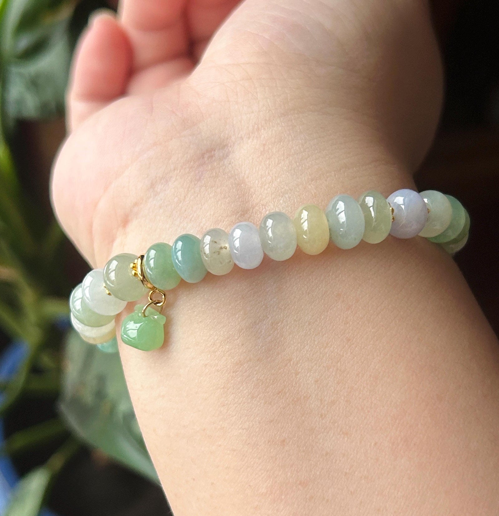 Natural Jade Beaded Bracelet | Burmese Type A Highly Translucent Icy Multicolor Jadeite 8mm