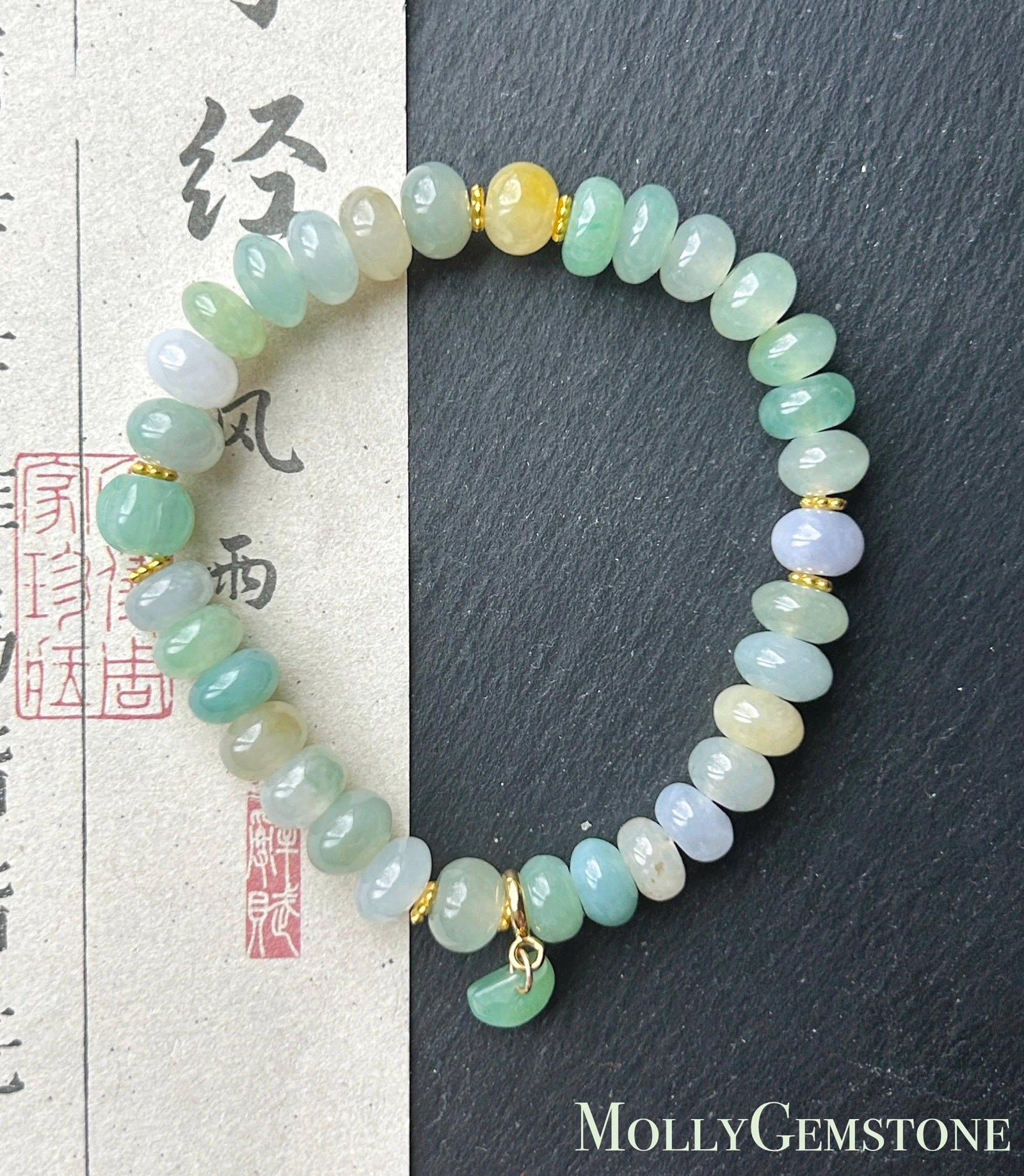 Natural Jade Beaded Bracelet | Burmese Type A Highly Translucent Icy Multicolor Jadeite 8mm