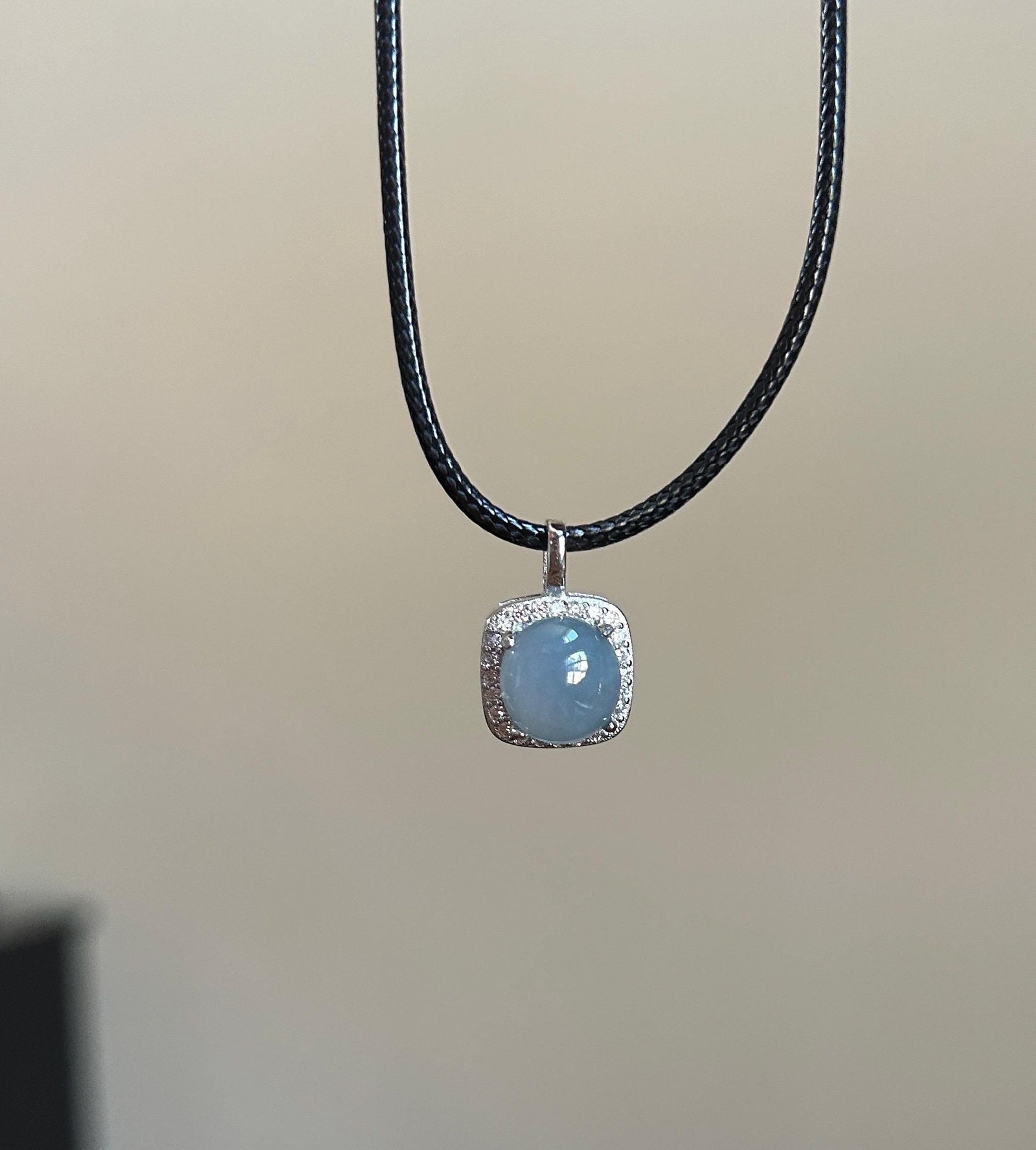 Natural Jadeite Cabochon Pendant Minimalist Jewelry Burmese Type A Highly Translucent Icy Blue Lavender Jade, 925 Sterling Silver