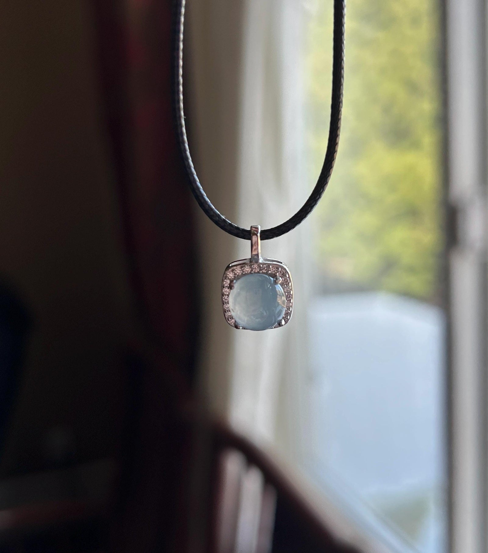 Natural Jadeite Cabochon Pendant Minimalist Jewelry Burmese Type A Highly Translucent Icy Blue Lavender Jade, 925 Sterling Silver