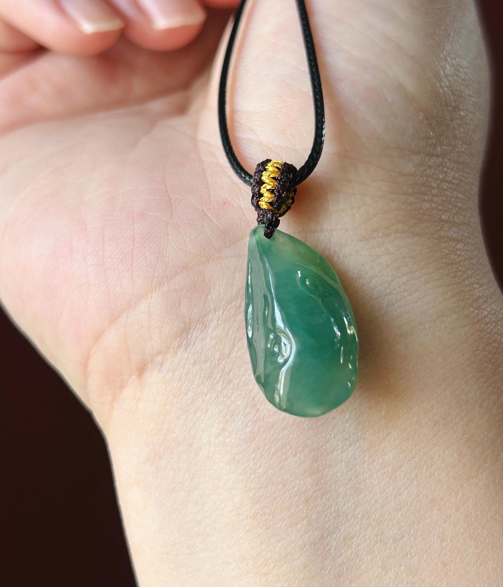 Natural Jade Freeform Pendant | RARE Burmese Type A Highly Translucent Icy Bluish Green, Blue Water Jadeite