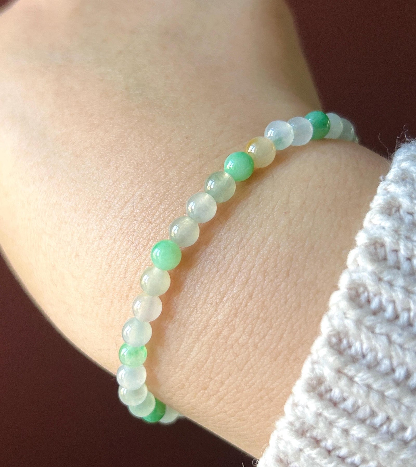 Natural Jade Beaded Bracelet | Burmese Type A Highly Translucency Icy Multicolor Jadeite 5mm